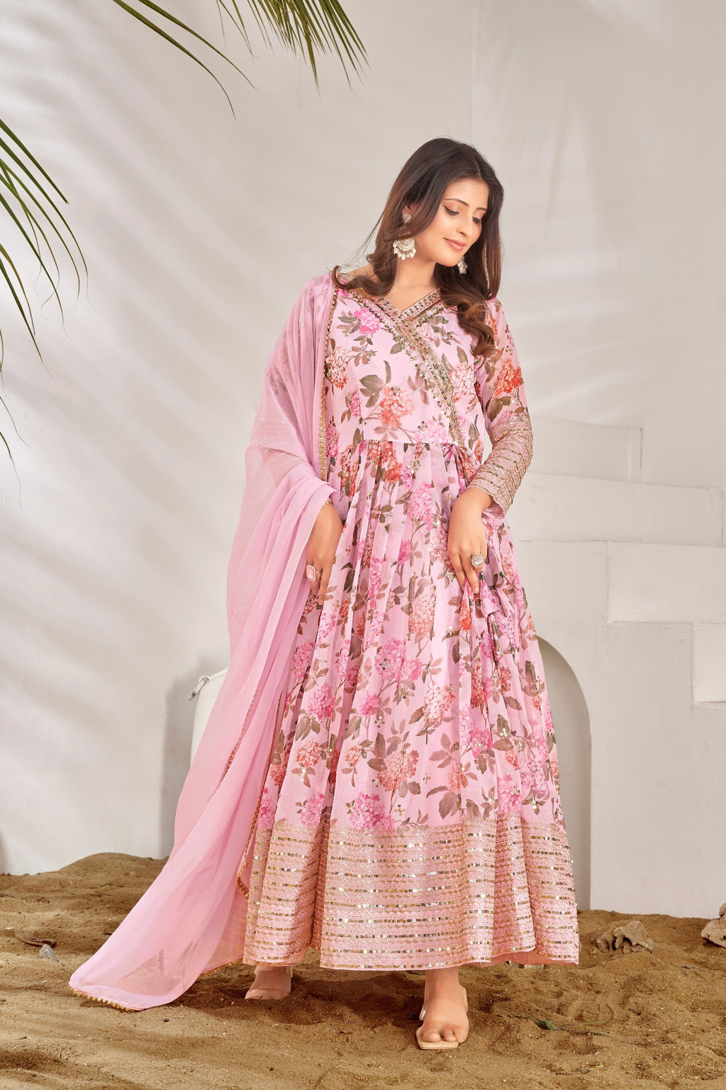 Designer Party Wear Look Gown, Bottom And Dupatta