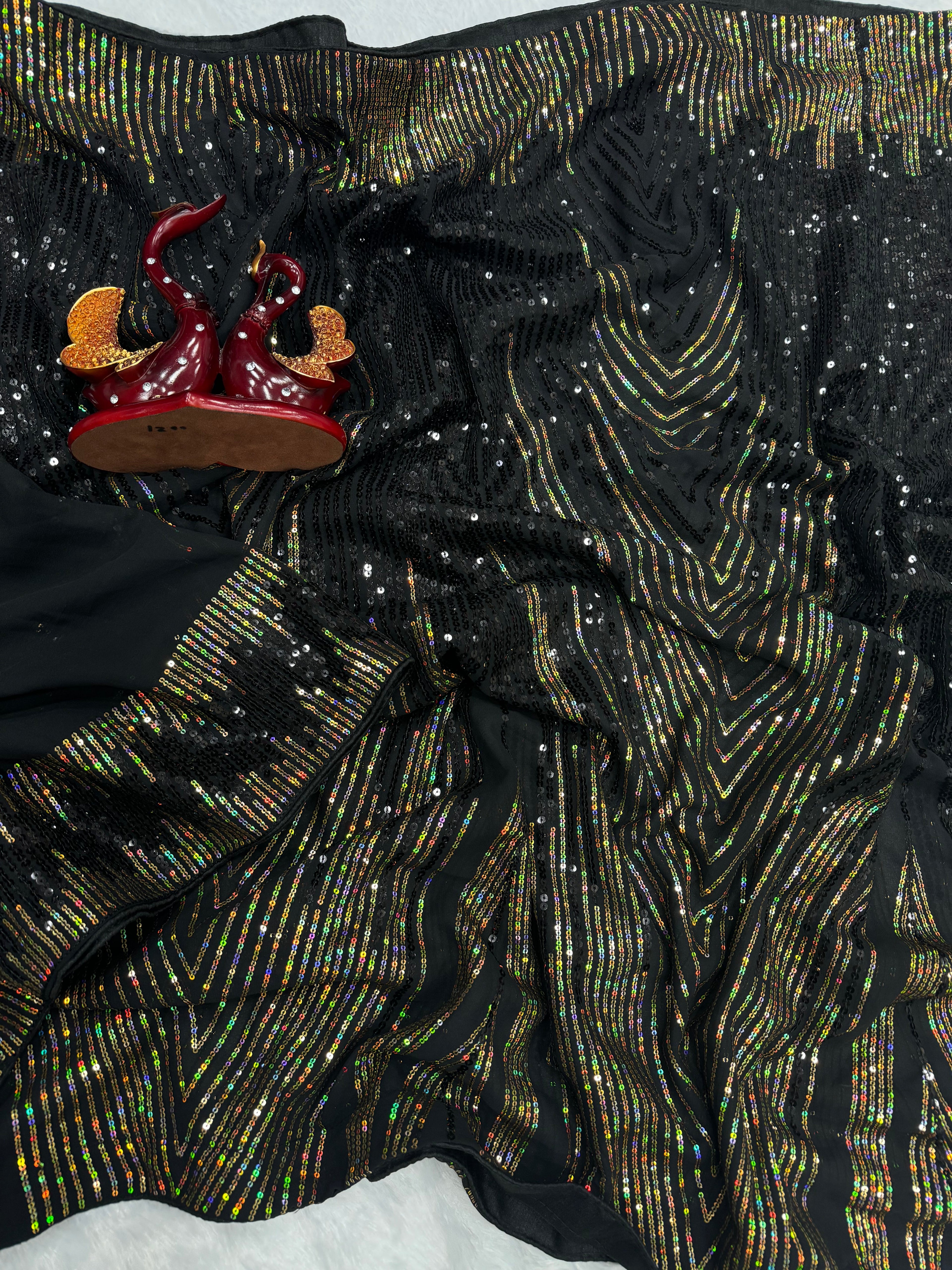 Designer Sequins Saree Rainbow Sequins Embroidery Work