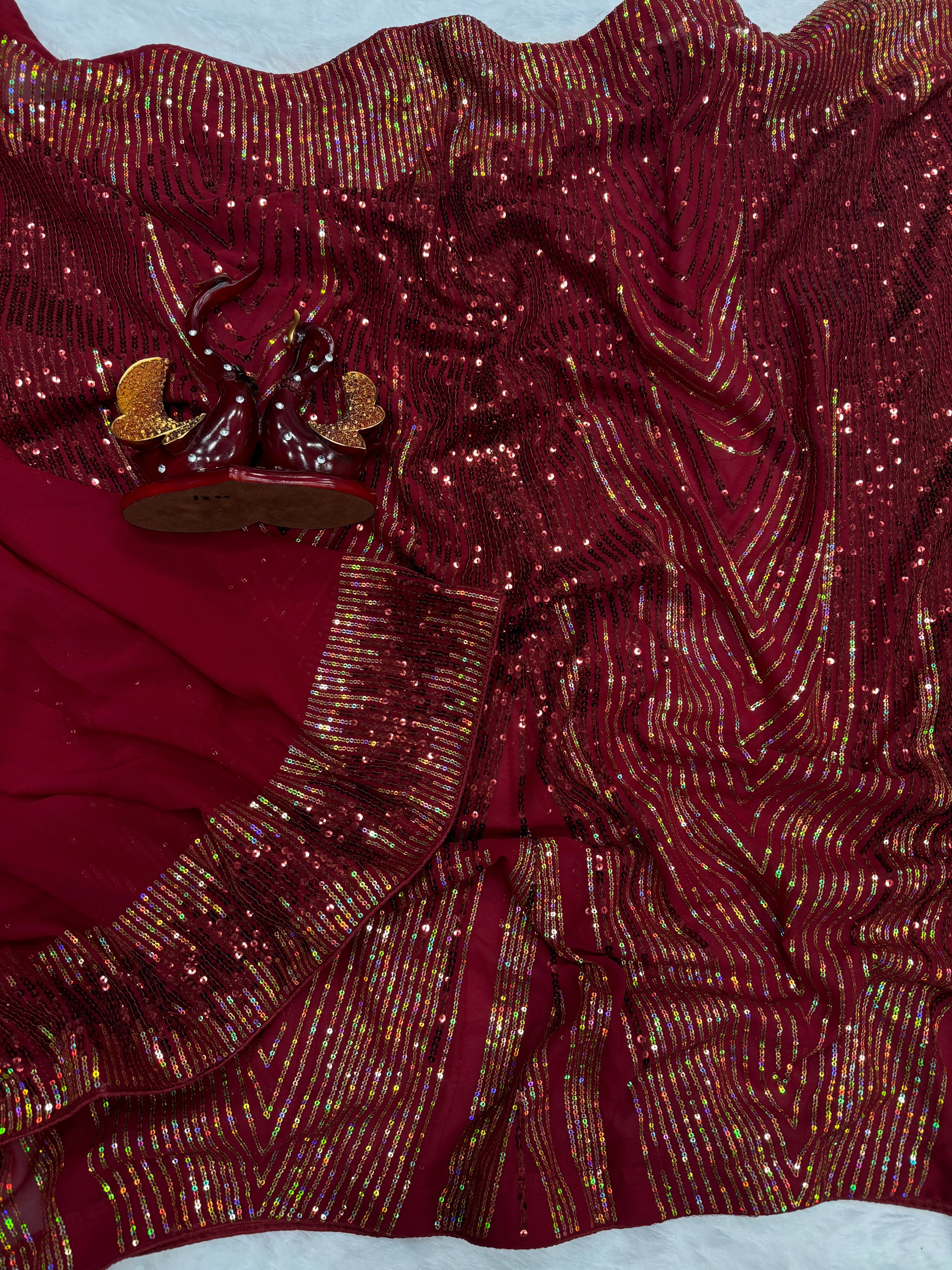 Designer Sequins Saree Rainbow Sequins Embroidery Work