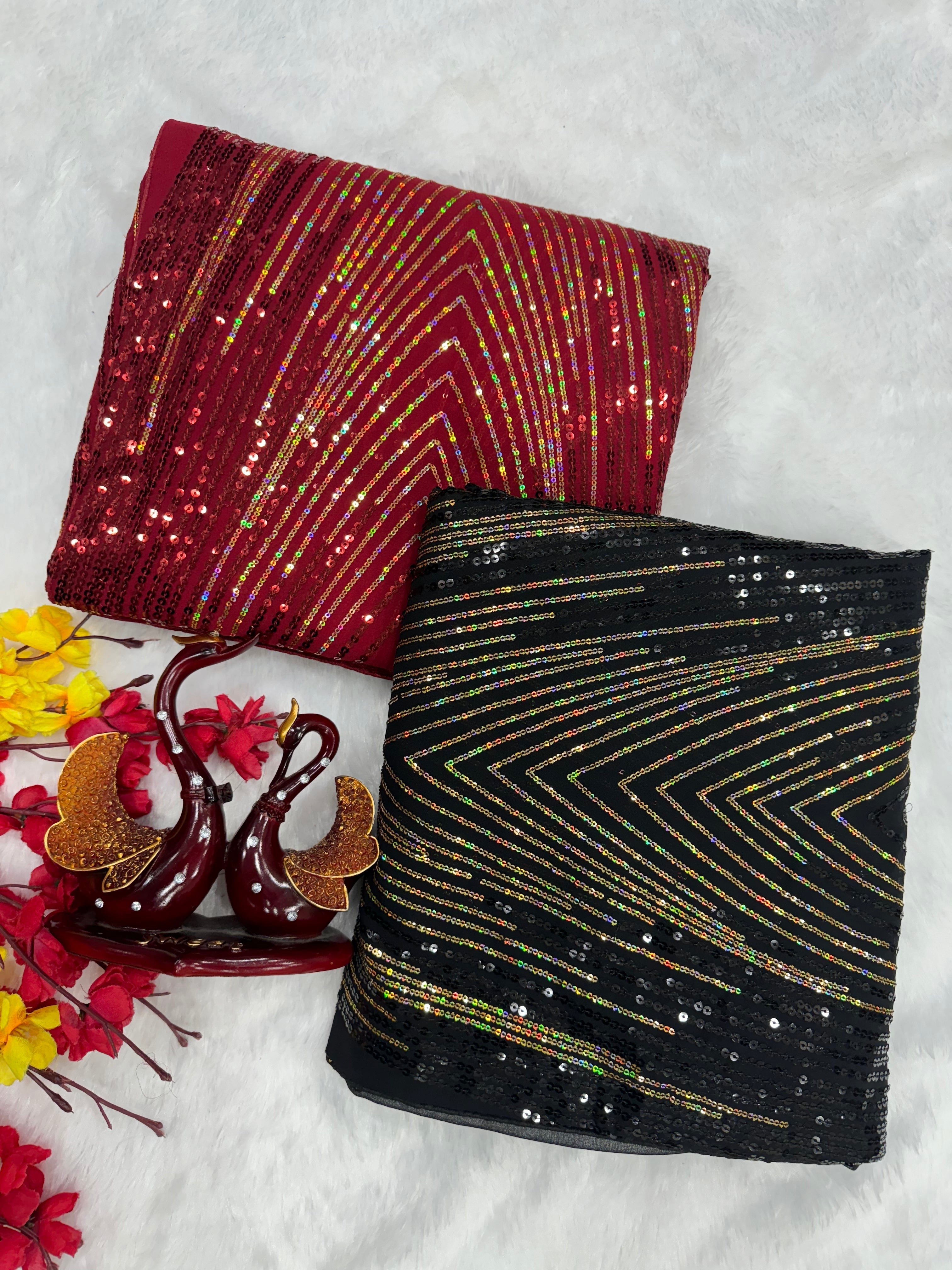 Designer Sequins Saree Rainbow Sequins Embroidery Work