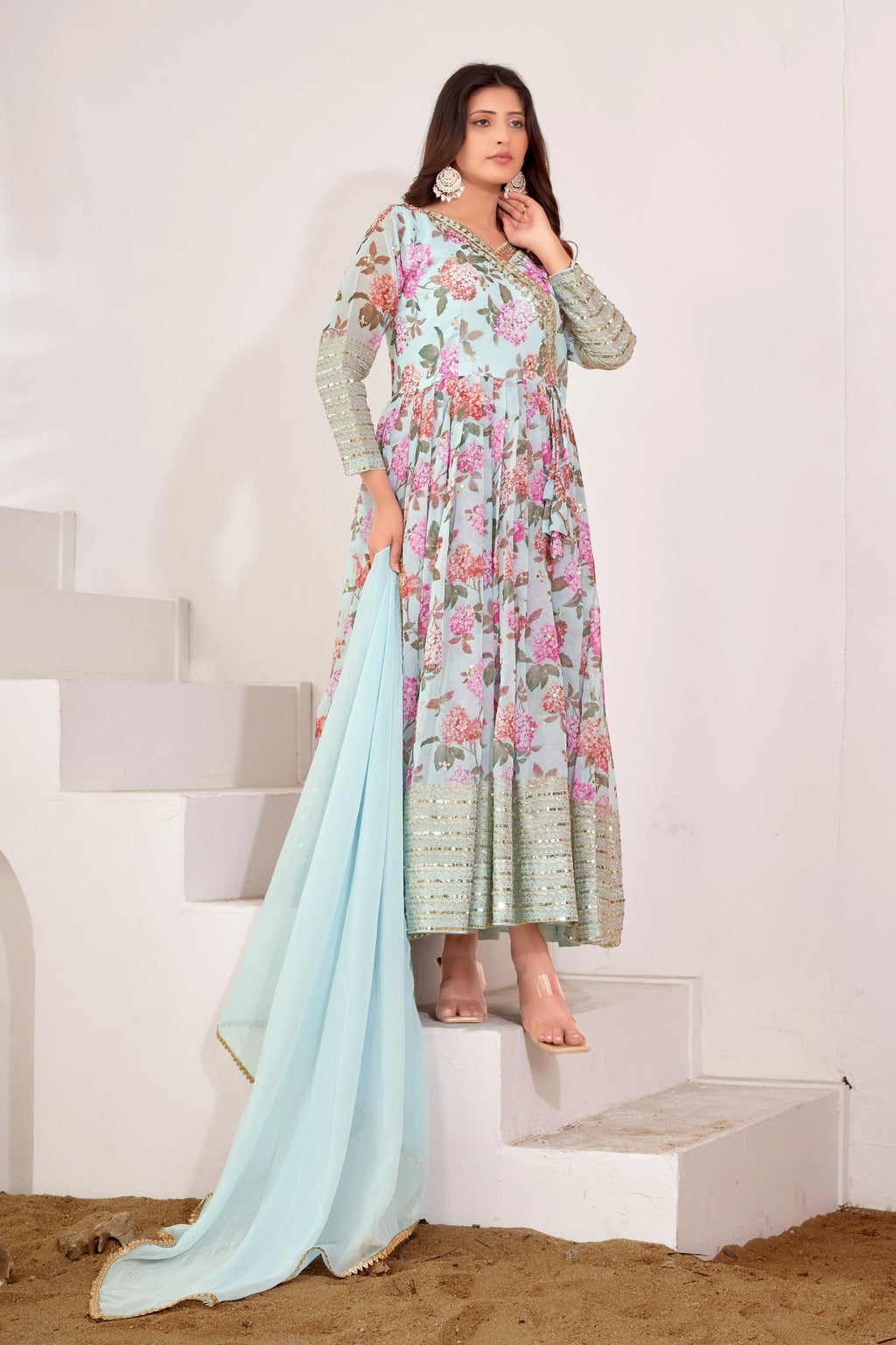 Designer Party Wear Look Gown, Bottom And Dupatta