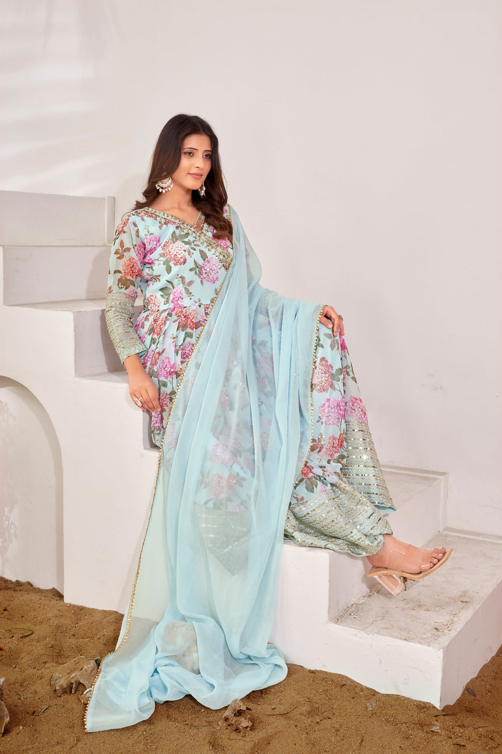 Designer Party Wear Look Gown, Bottom And Dupatta
