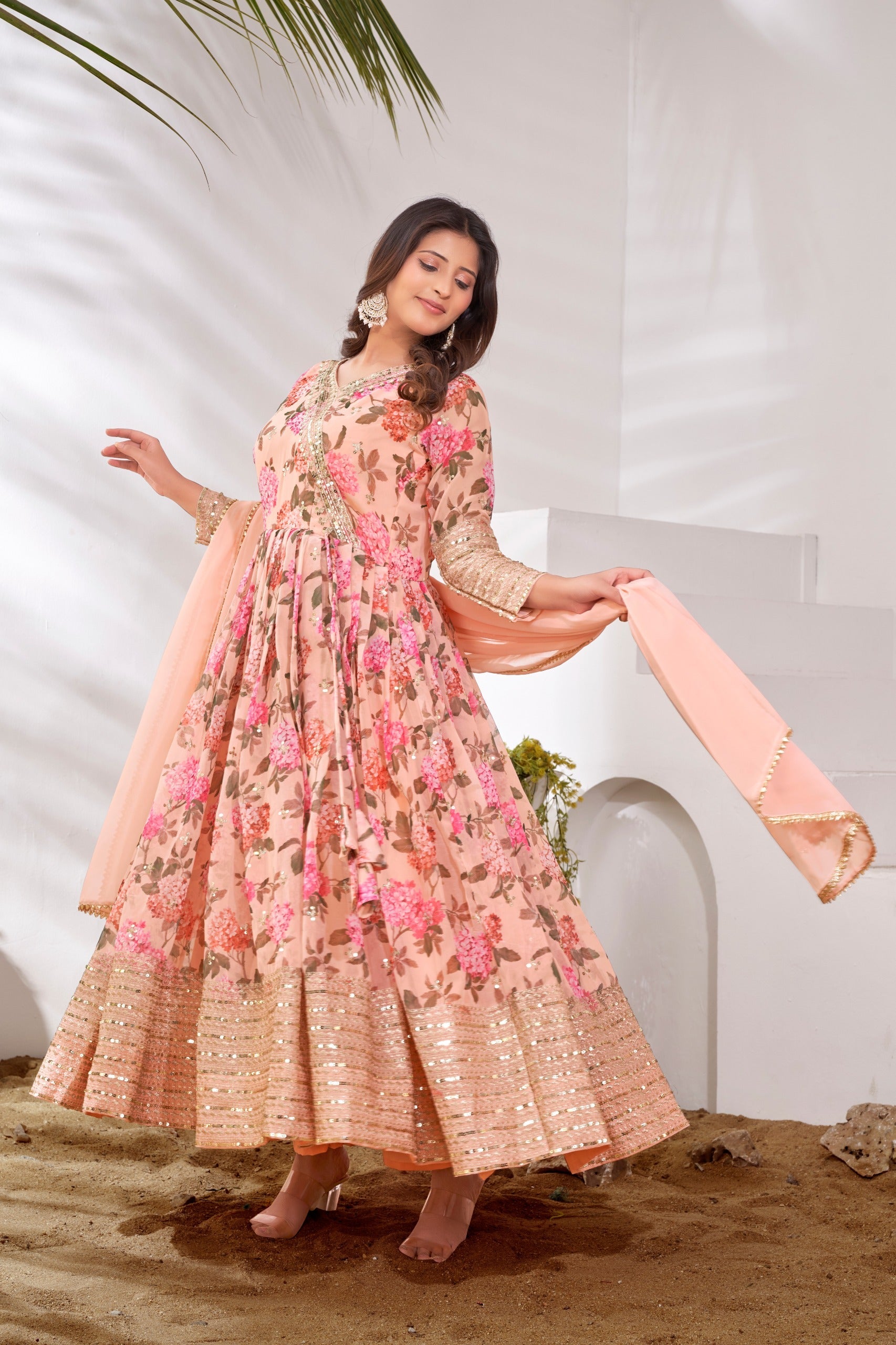 Designer Party Wear Look Gown, Bottom And Dupatta