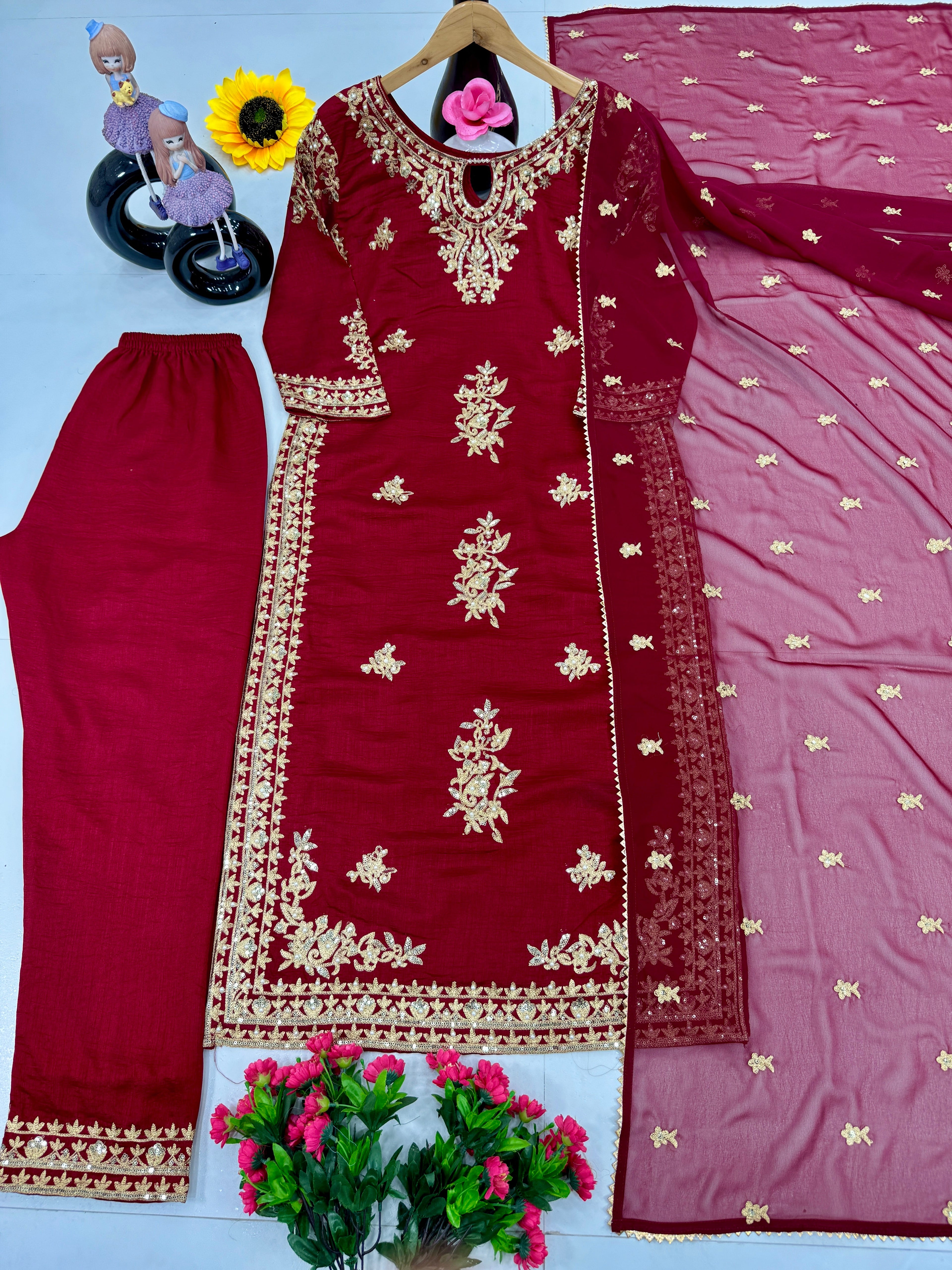 खूबसूरत पार्टी वेयर टॉप, प्लाजो और दुपट्टा