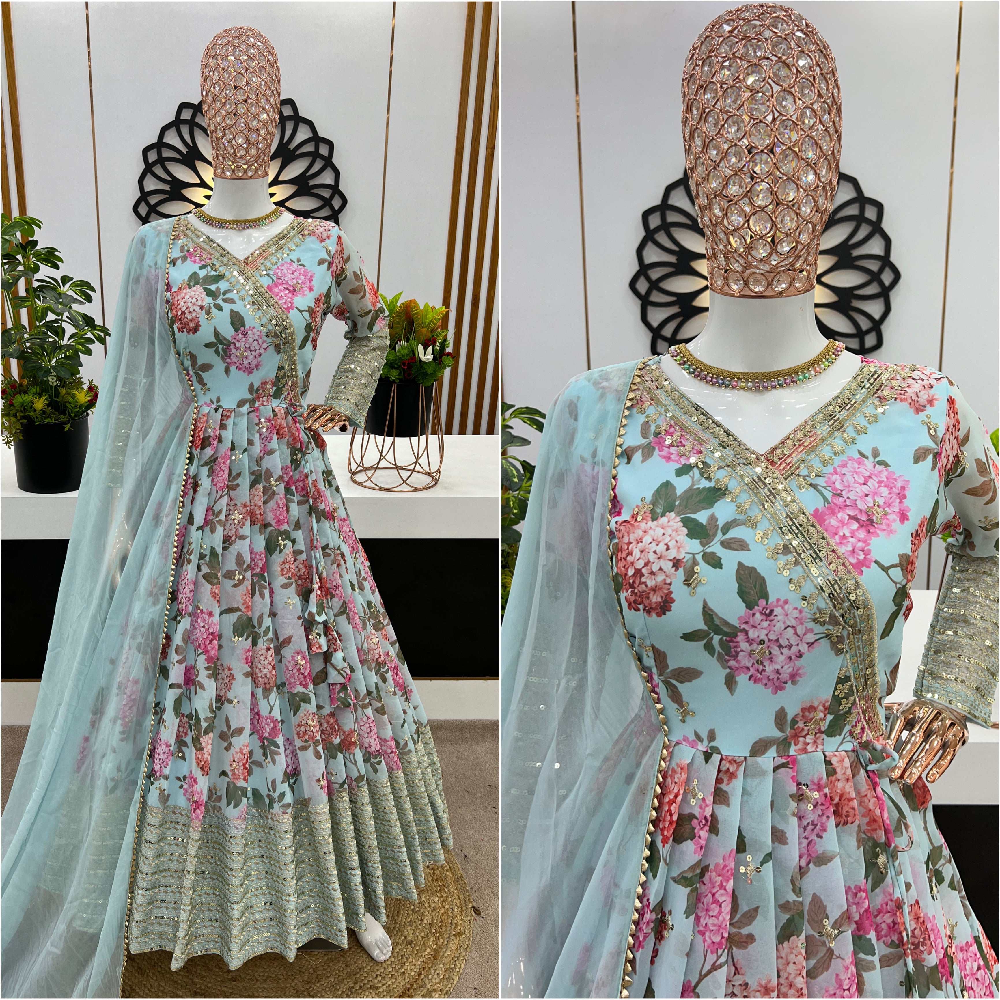 Designer Party Wear Look Gown, Bottom And Dupatta