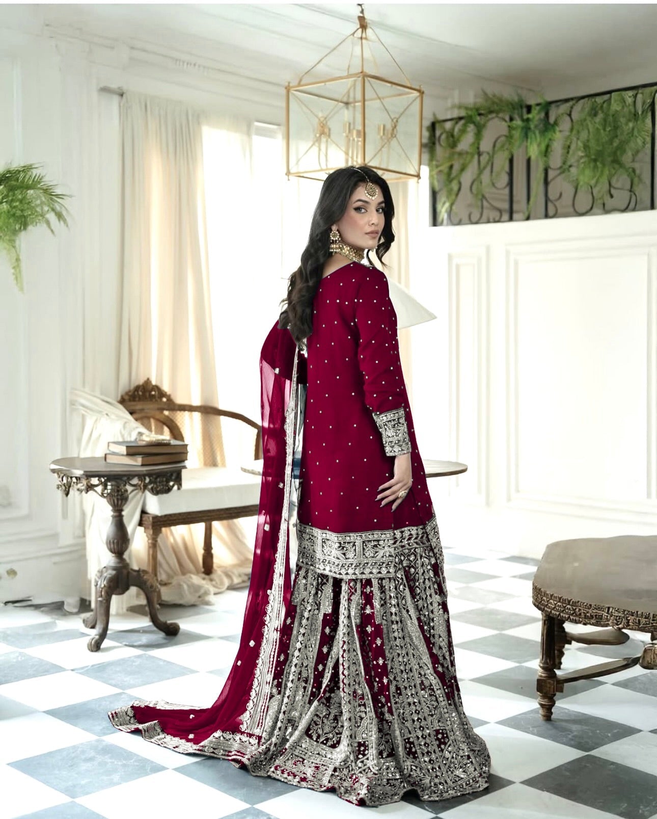 Fancy Top-Gharara And Dupatta With Heavy Embroidery Sequence Work