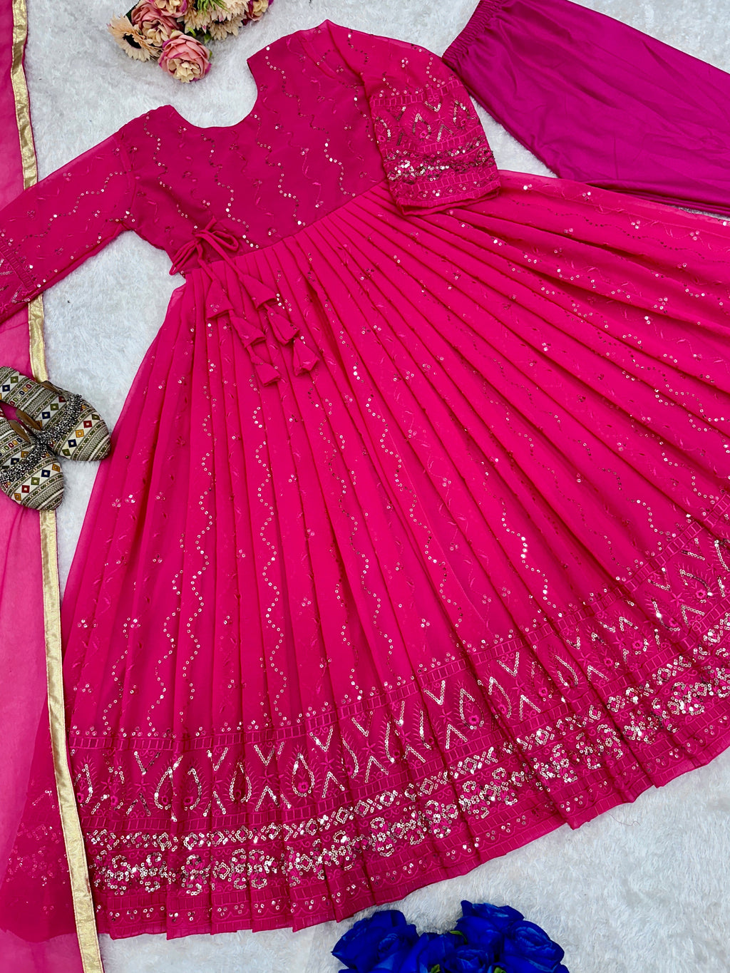 Beautiful Party Wear Anarkali Gown With Pent And Dupatta