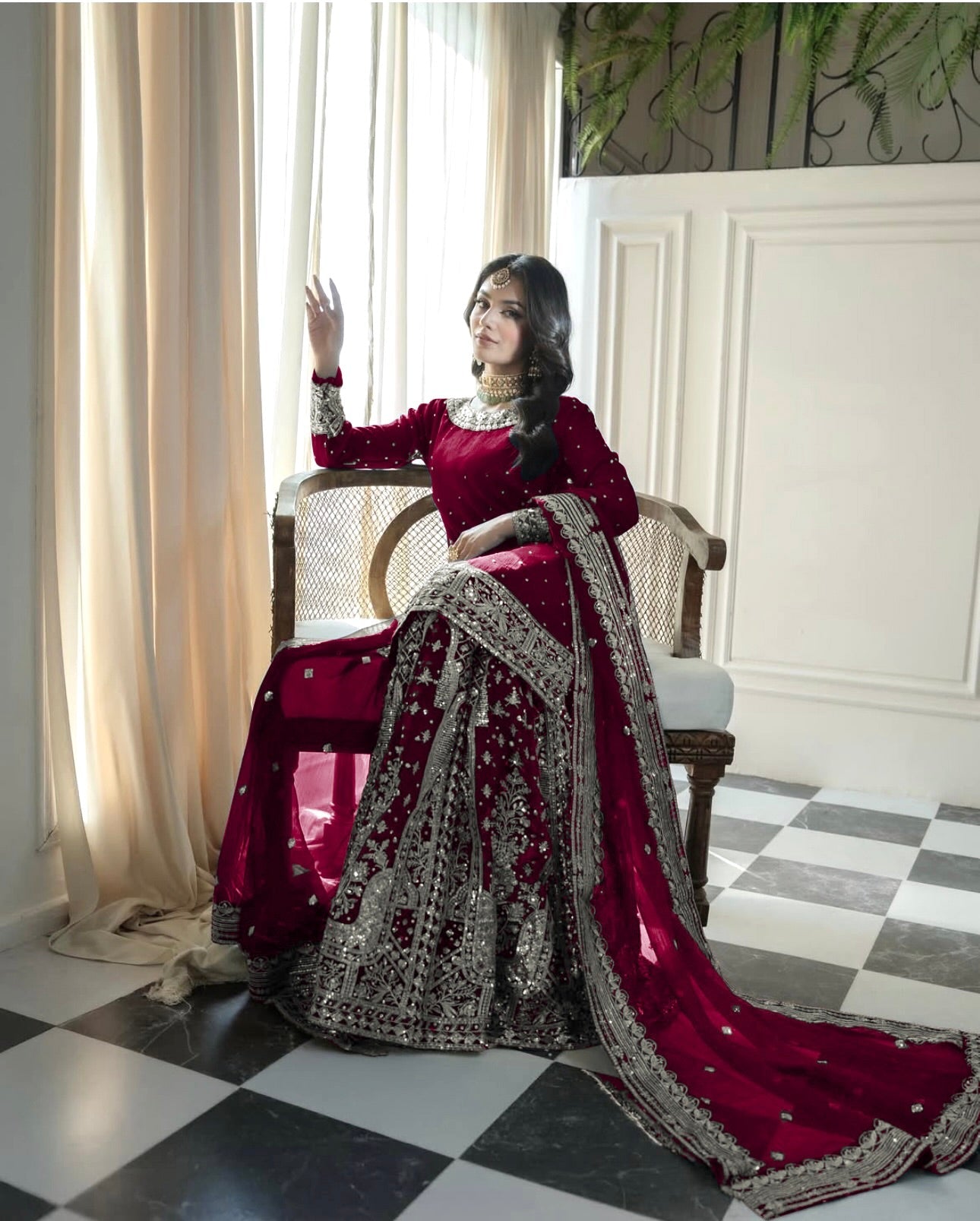 Fancy Top-Gharara And Dupatta With Heavy Embroidery Sequence Work