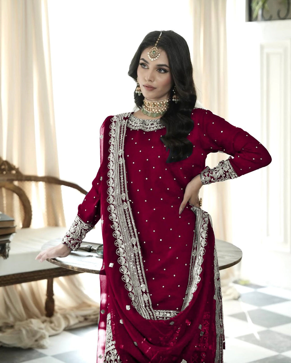 Fancy Top-Gharara And Dupatta With Heavy Embroidery Sequence Work