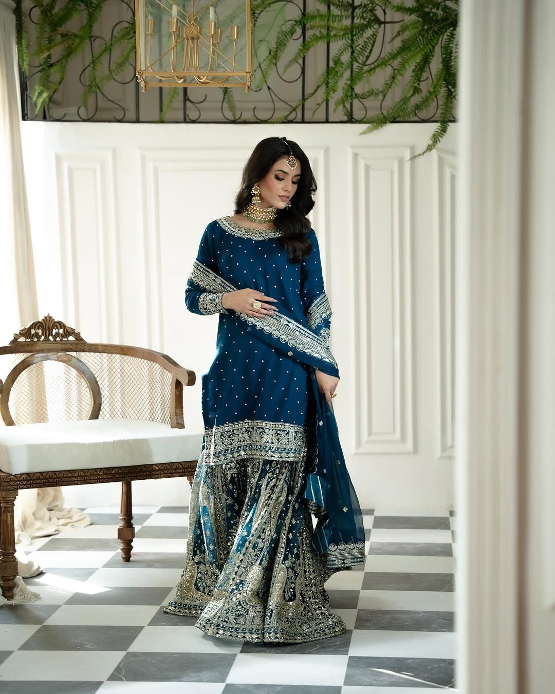 Fancy Top-Gharara And Dupatta With Heavy Embroidery Sequence Work