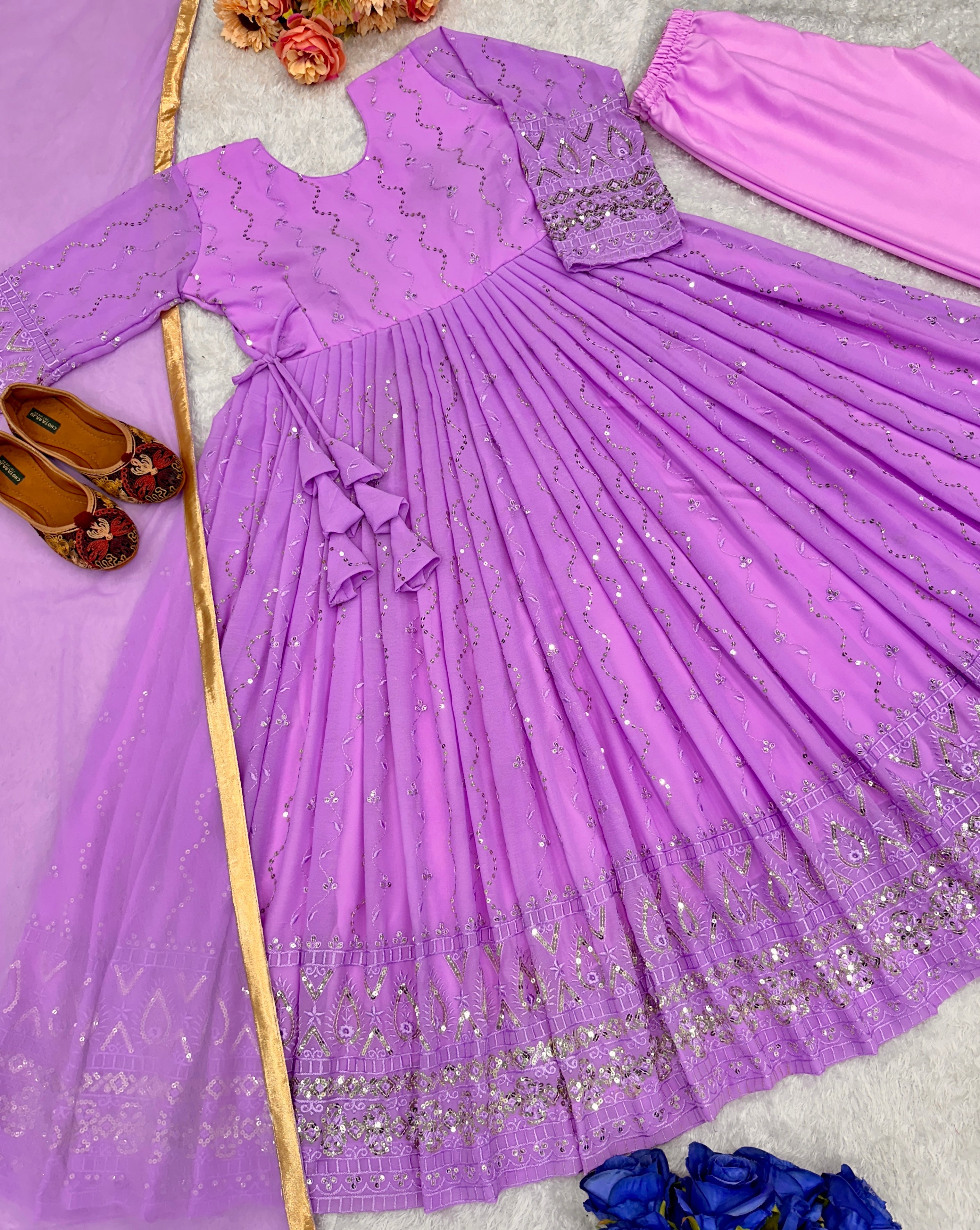 Beautiful Party Wear Anarkali Gown With Pent And Dupatta