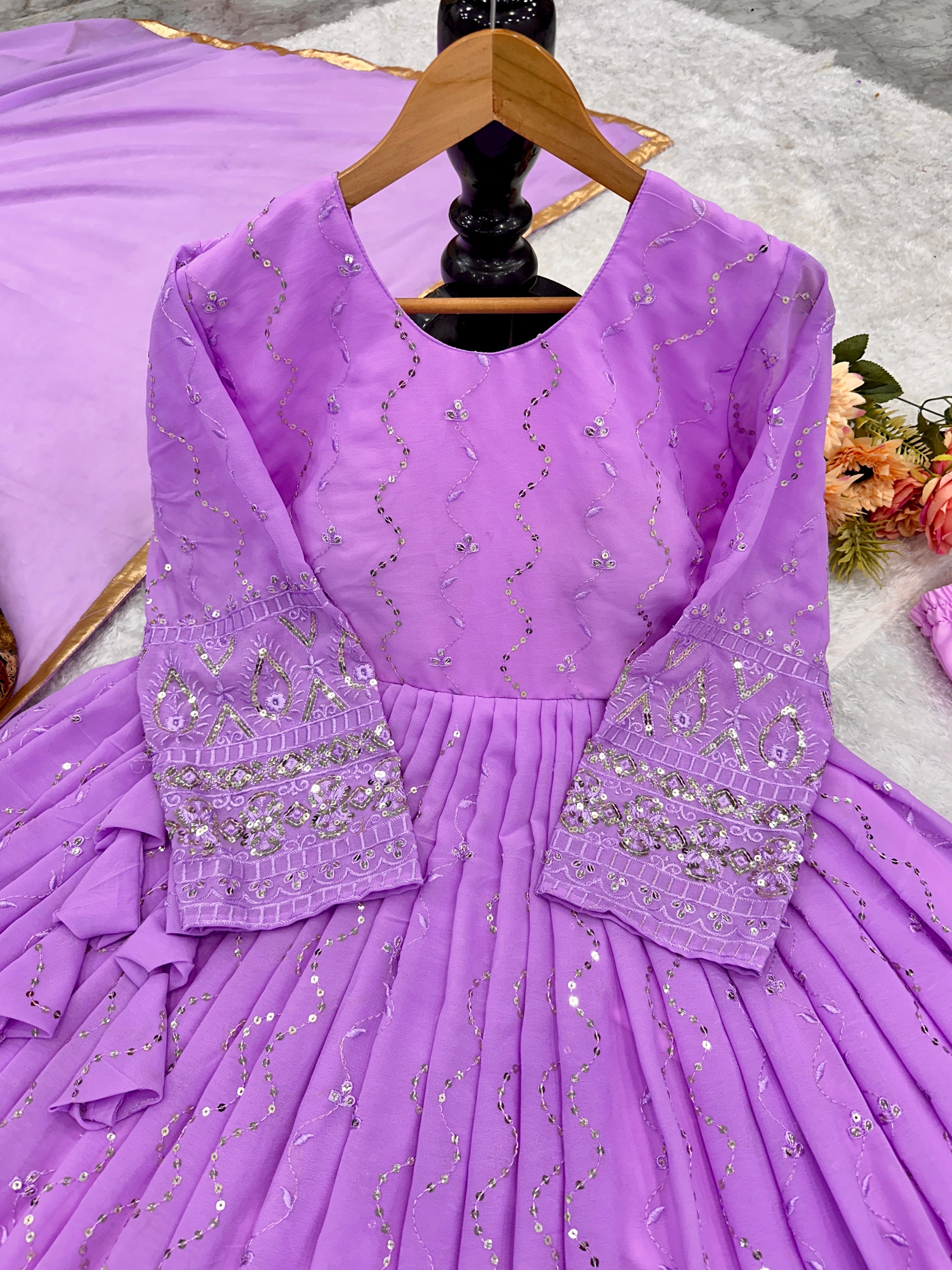 Beautiful Party Wear Anarkali Gown With Pent And Dupatta