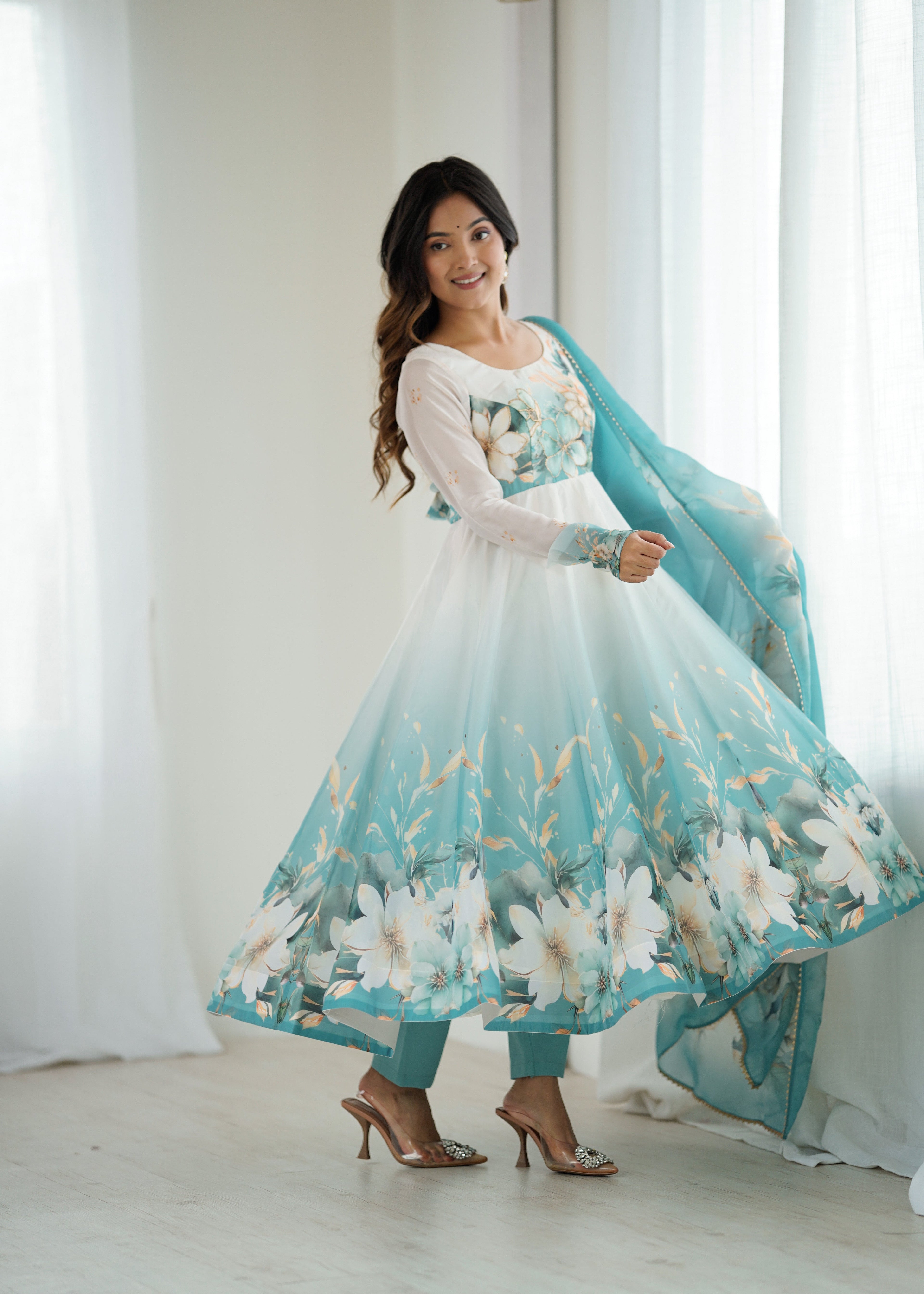 Party Wear Look Beautiful Gown-Bottom And Dupatta