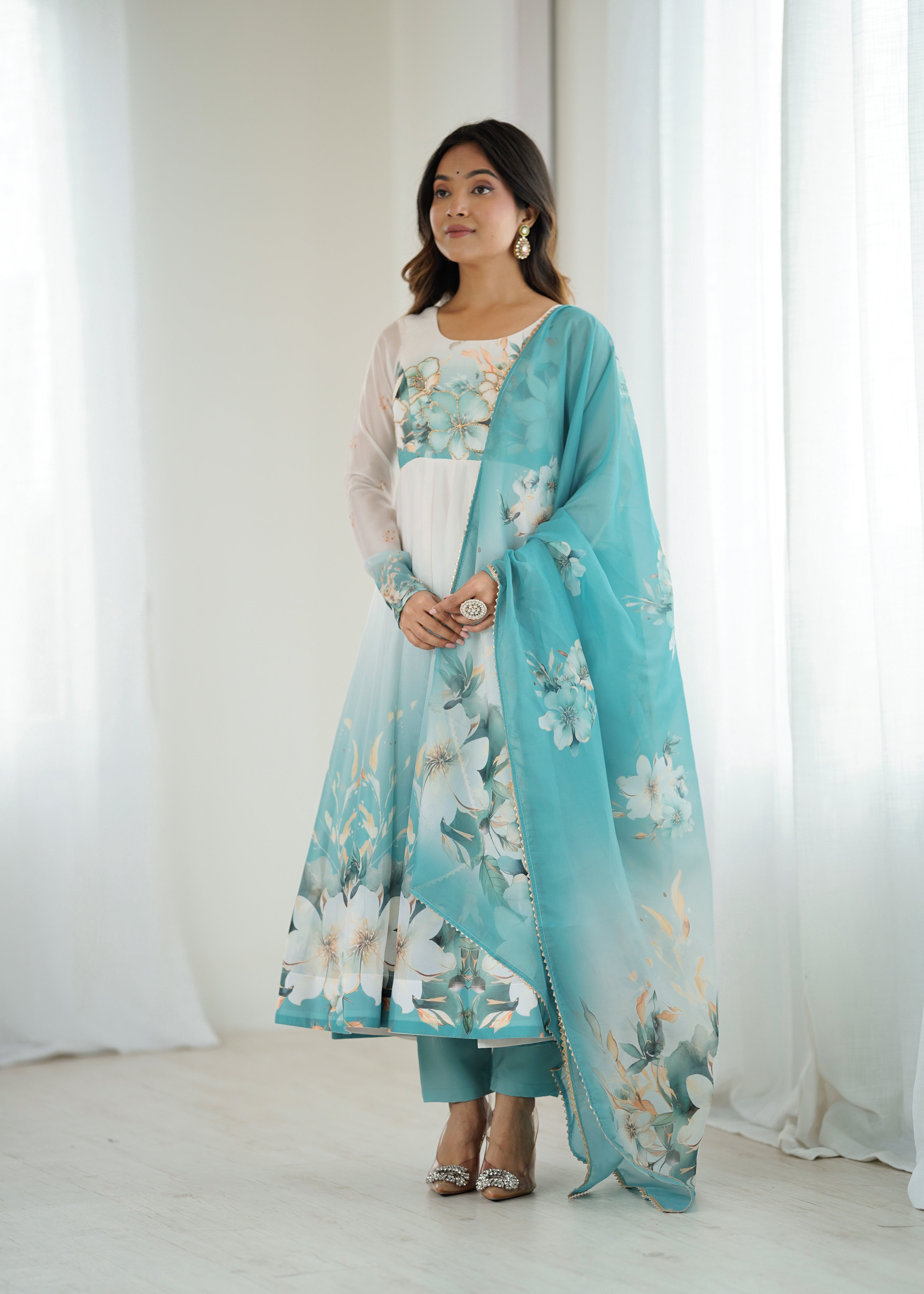 Party Wear Look Beautiful Gown-Bottom And Dupatta