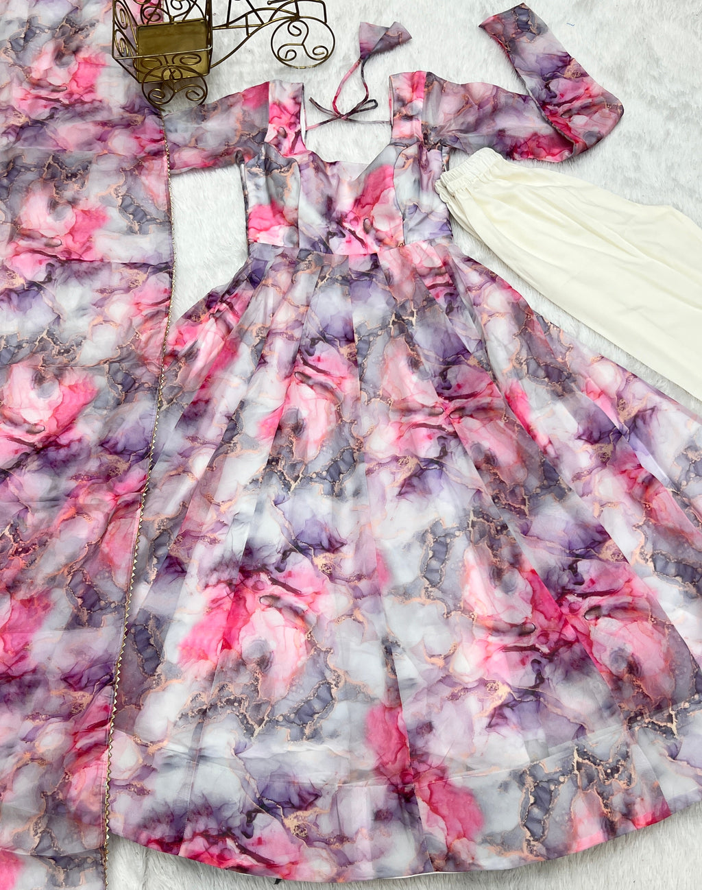 Beautiful Party Wear Anarkali Gown And Pent With Dupatta