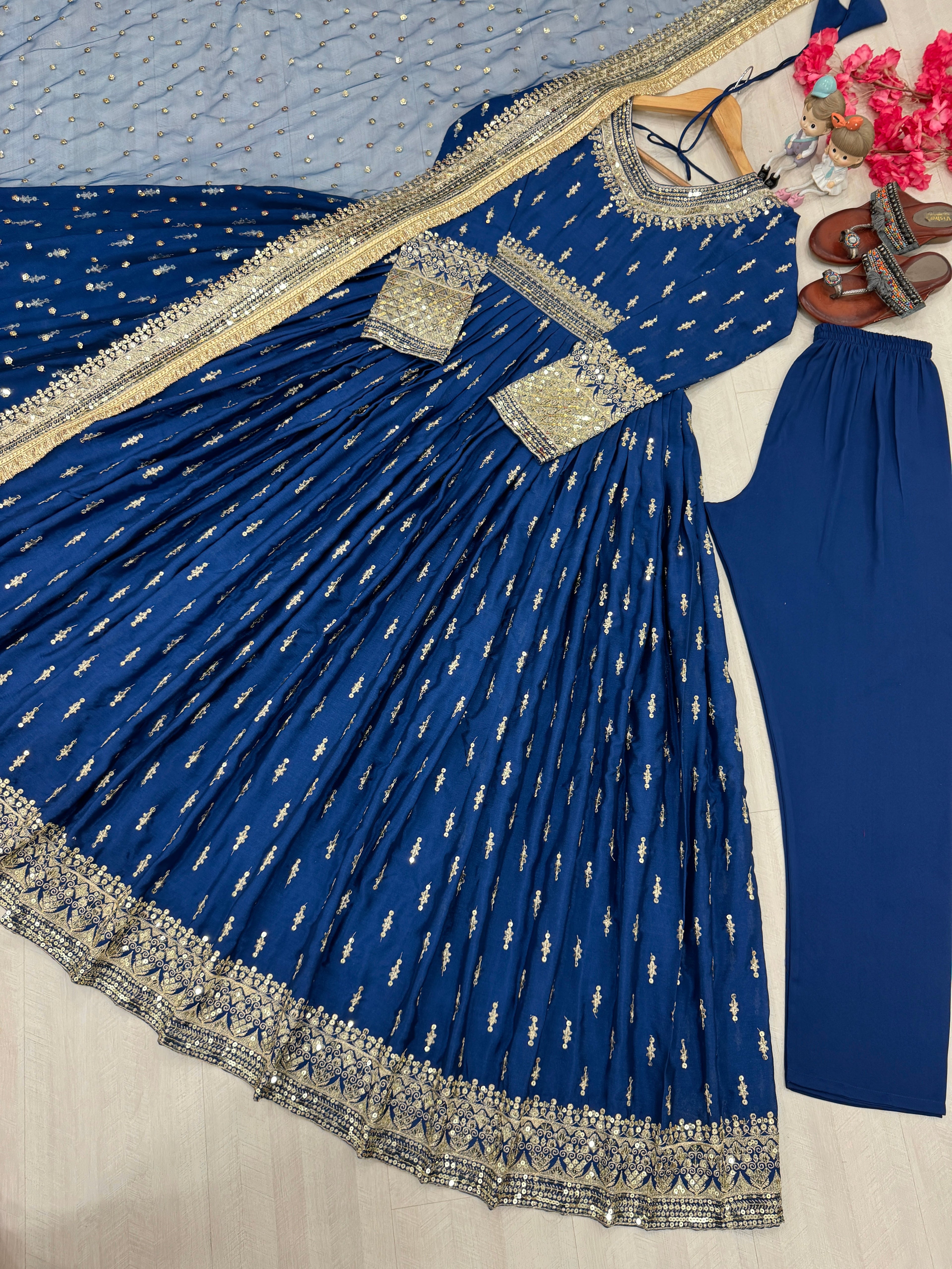 Party Wear Look Gown, Dupatta & Bottom Set