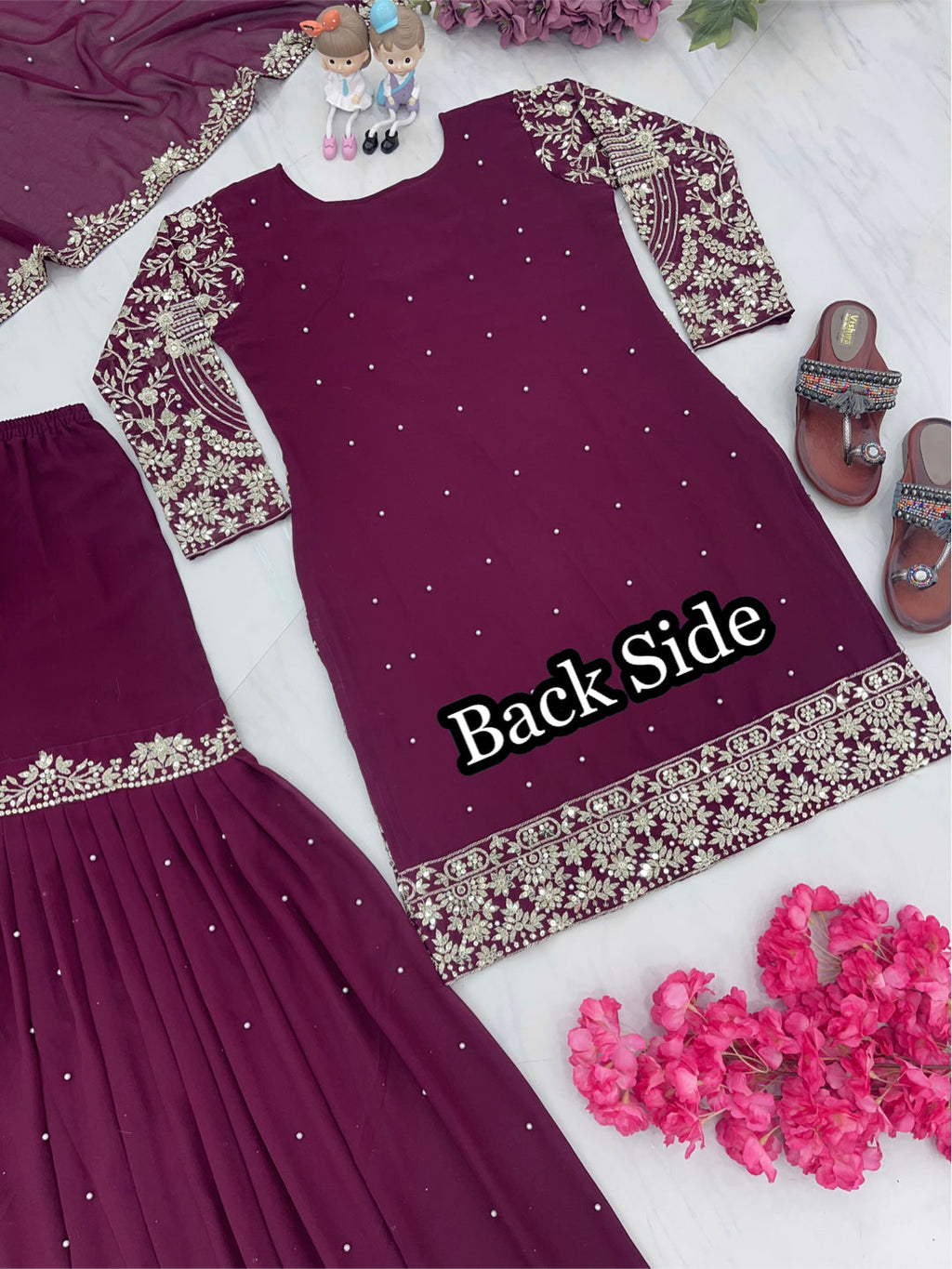 Designer Party Wear Look Top Plazzo & Dupatta Set