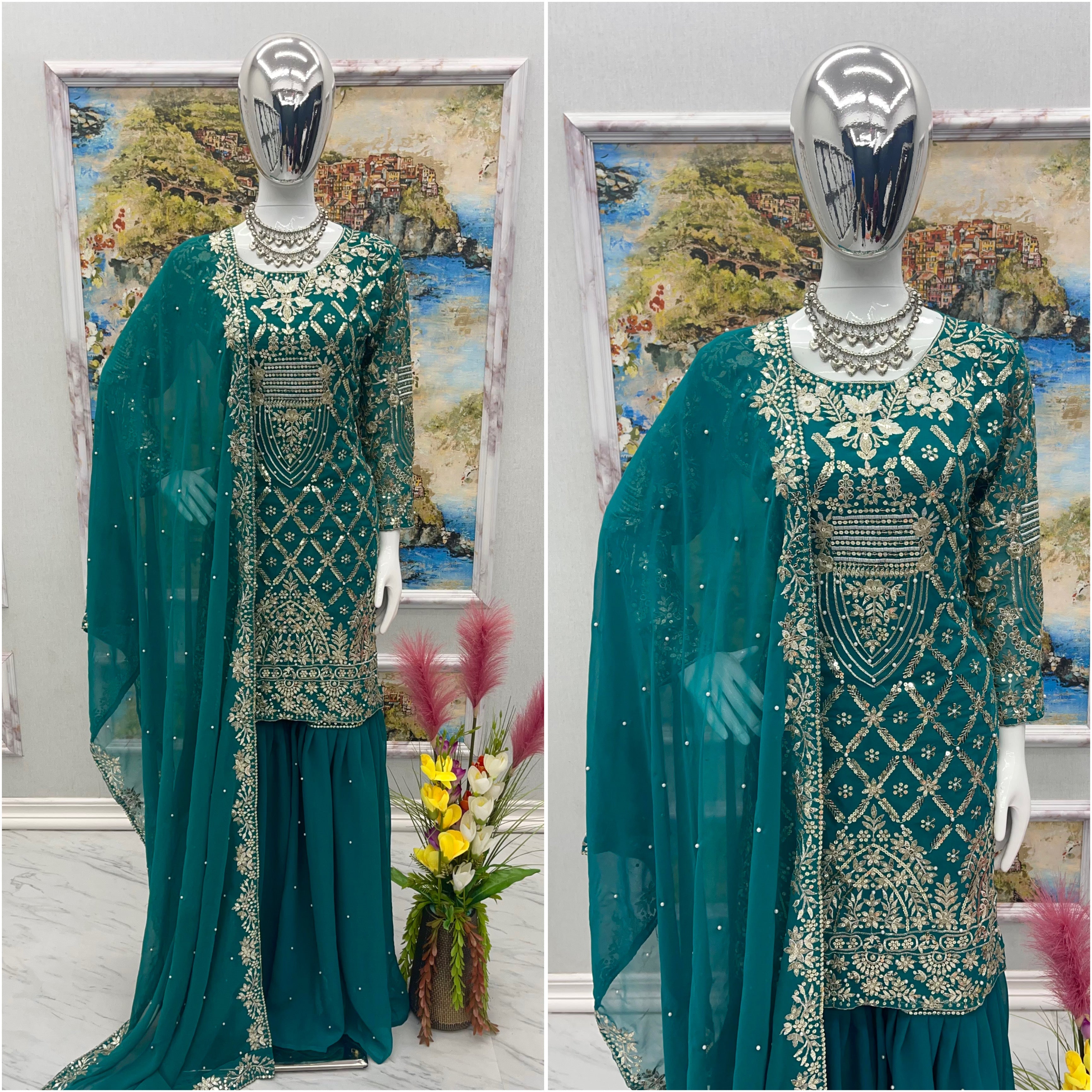 Designer Party Wear Look Top Plazzo & Dupatta Set