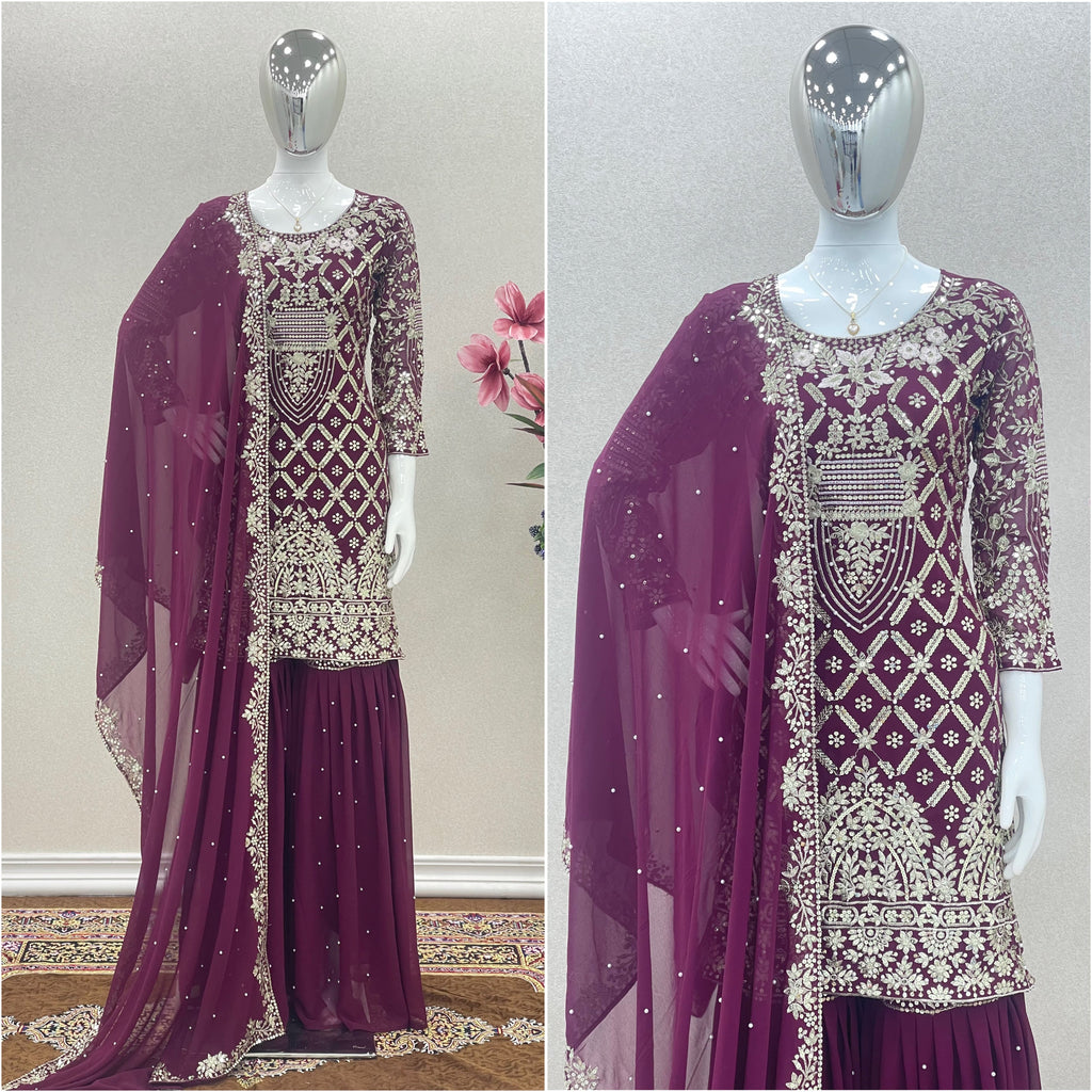 Designer Party Wear Look Top Plazzo & Dupatta Set