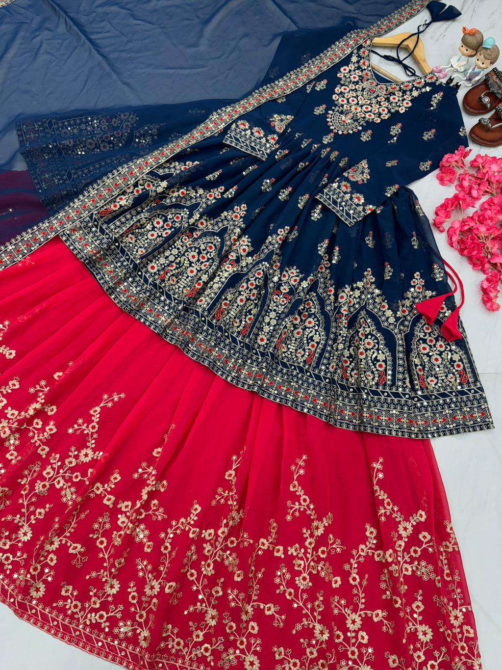 Beautiful Party Wear Look Heavy Faux Georgette Top Lehenga & Dupatta Set