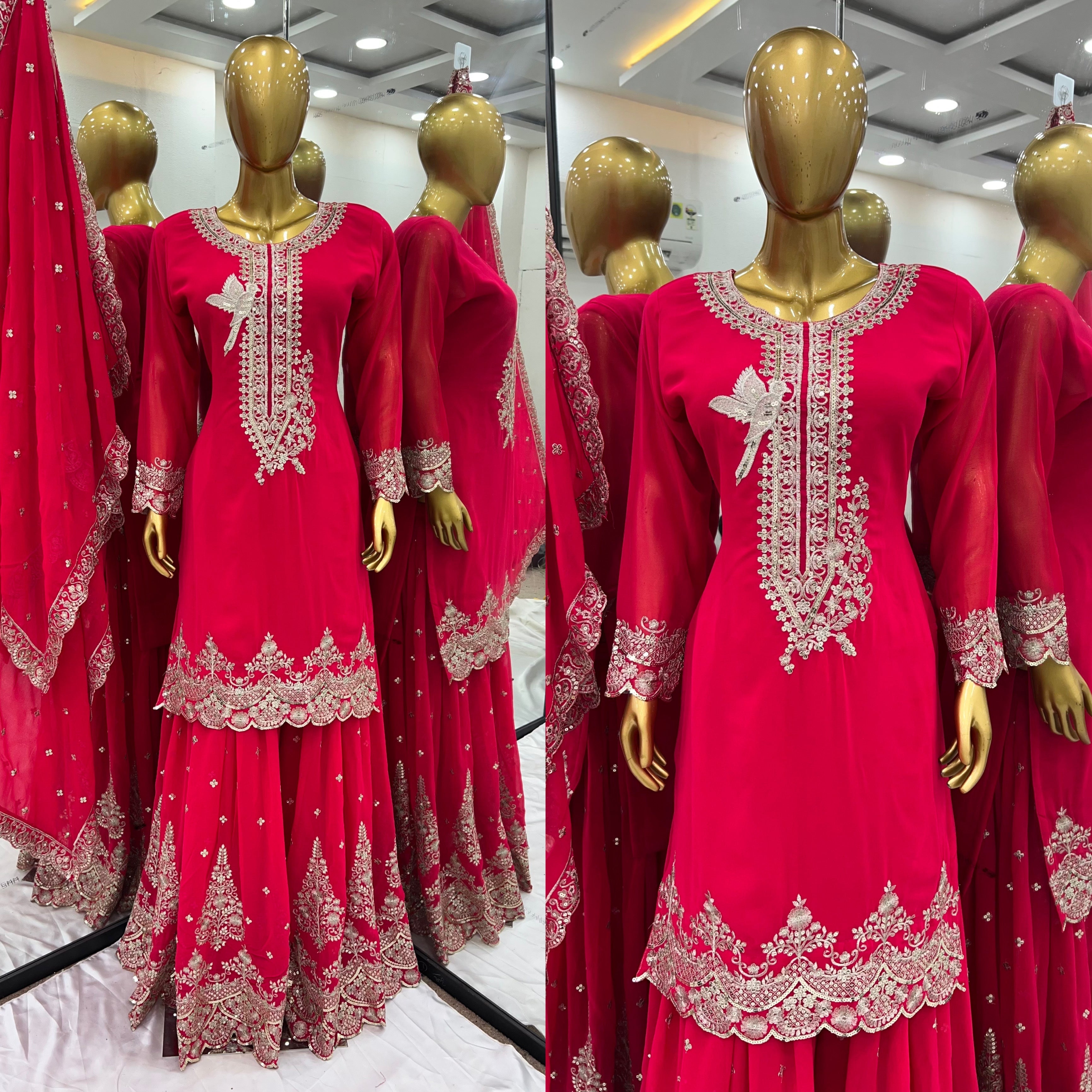 Beautiful Top-sharara And Dupatta With Heavy Embroidery Sequence Work