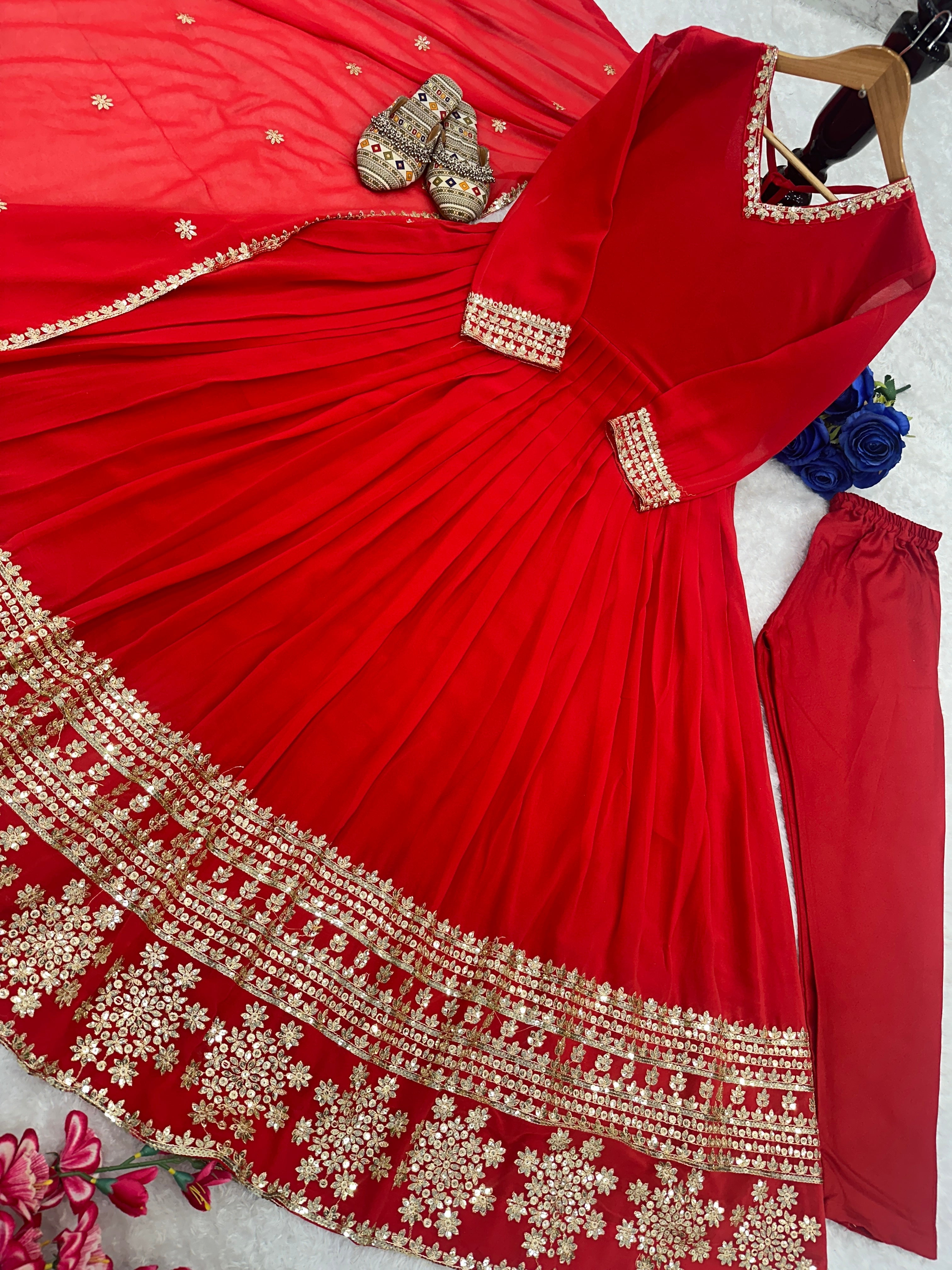 Beautiful Party Wear Look Anarkali Gown And Pent With Dupatta