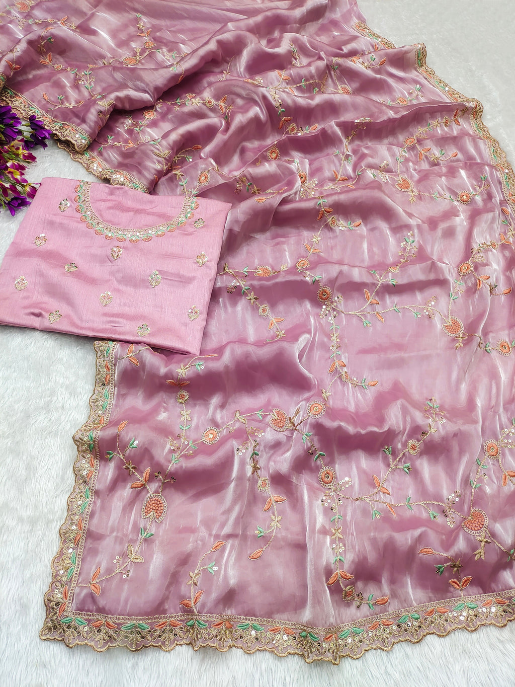 Fancy Saree With Embroidery Multi Treads ,Coding & Sequins Work