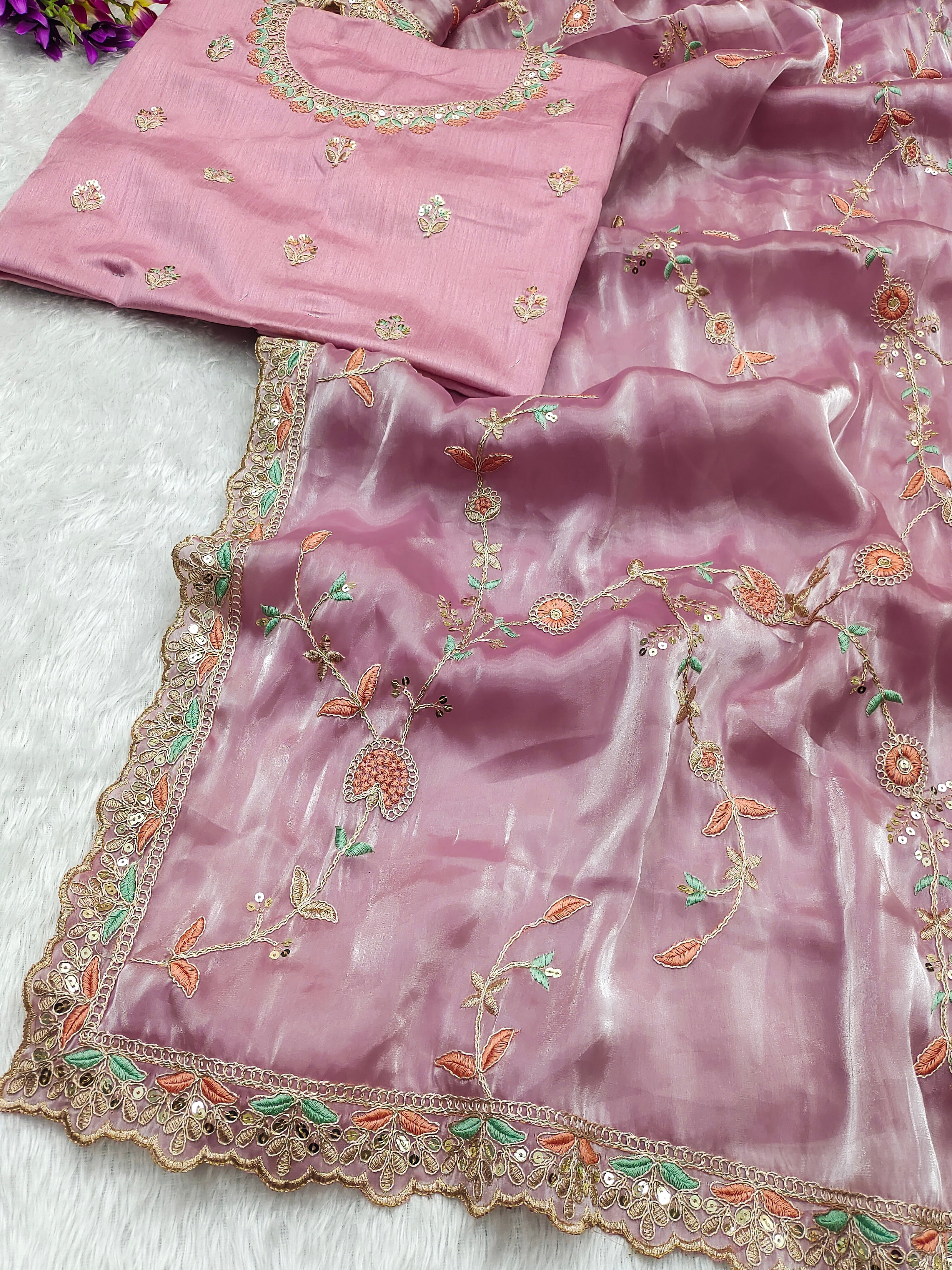Fancy Saree With Embroidery Multi Treads ,Coding & Sequins Work