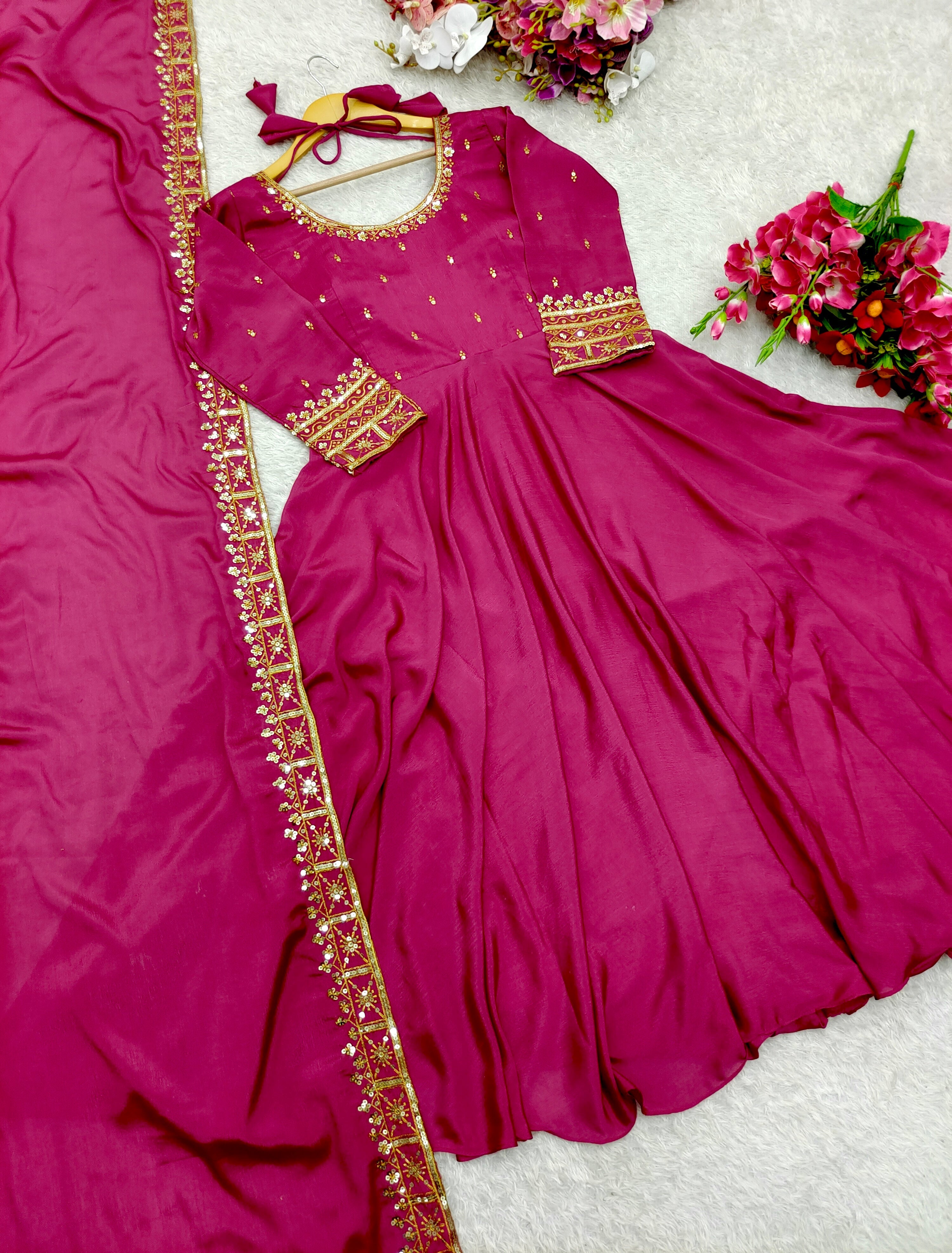 Beautiful Party Wear Gown Pent And Fancy Dupatta