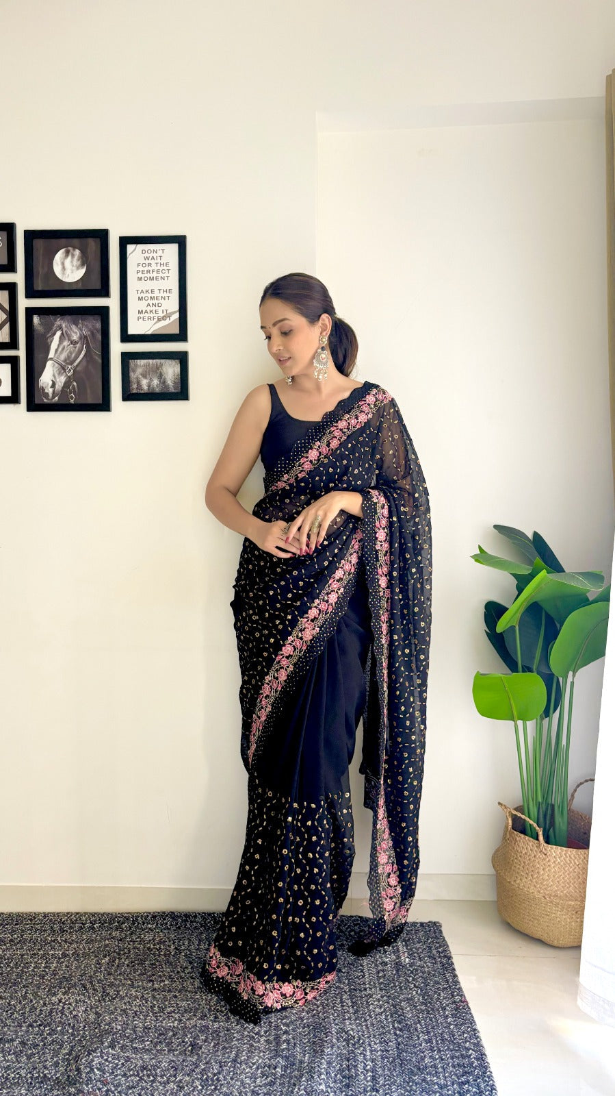 Designer Saree With Sequins And Multi Embroidery Work