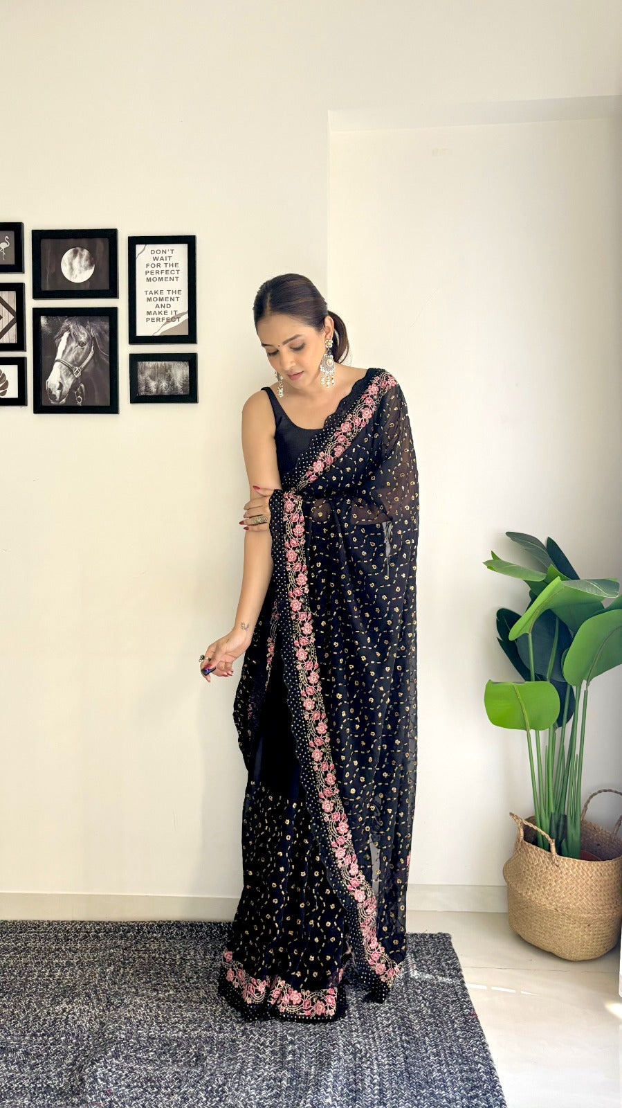 Designer Saree With Sequins And Multi Embroidery Work
