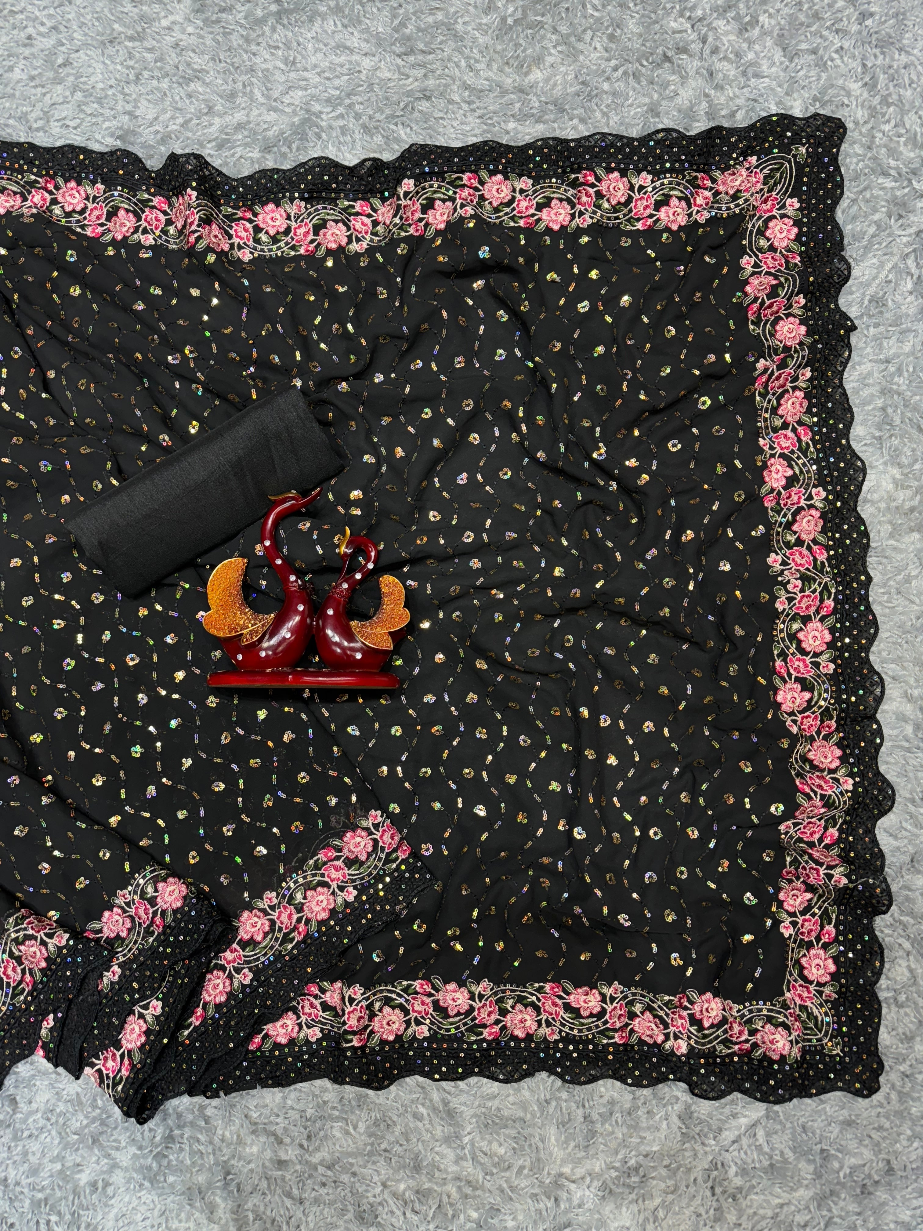 Designer Saree With Sequins And Multi Embroidery Work