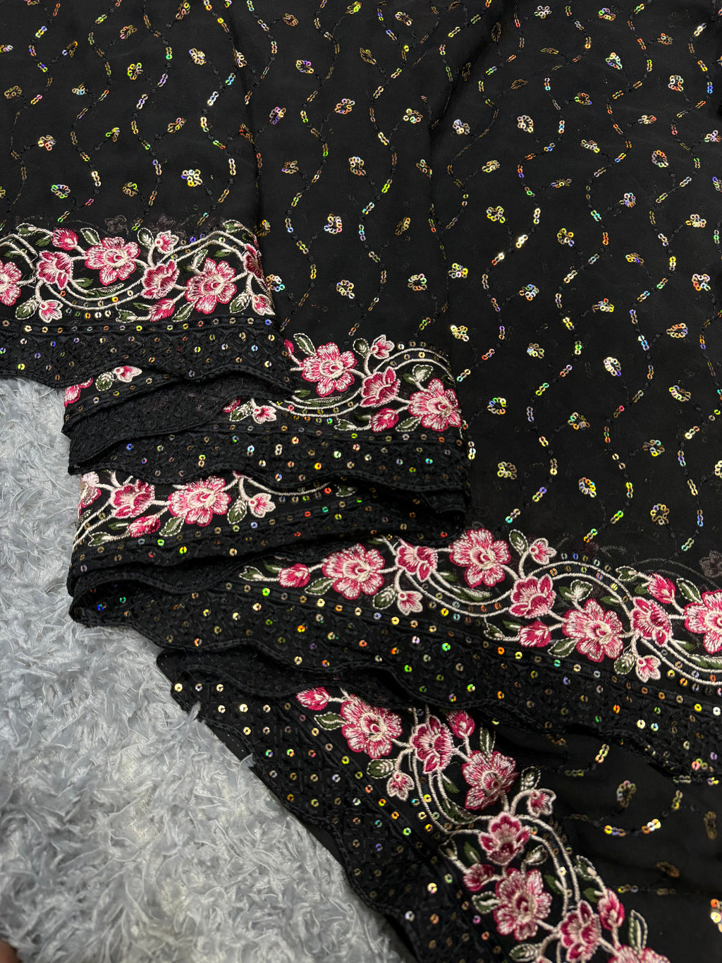 Designer Saree With Sequins And Multi Embroidery Work