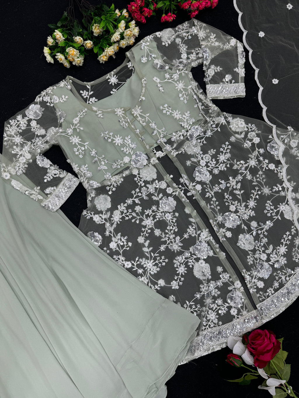 Beautiful Party Wear Fancy Top Bottom And Dupatta