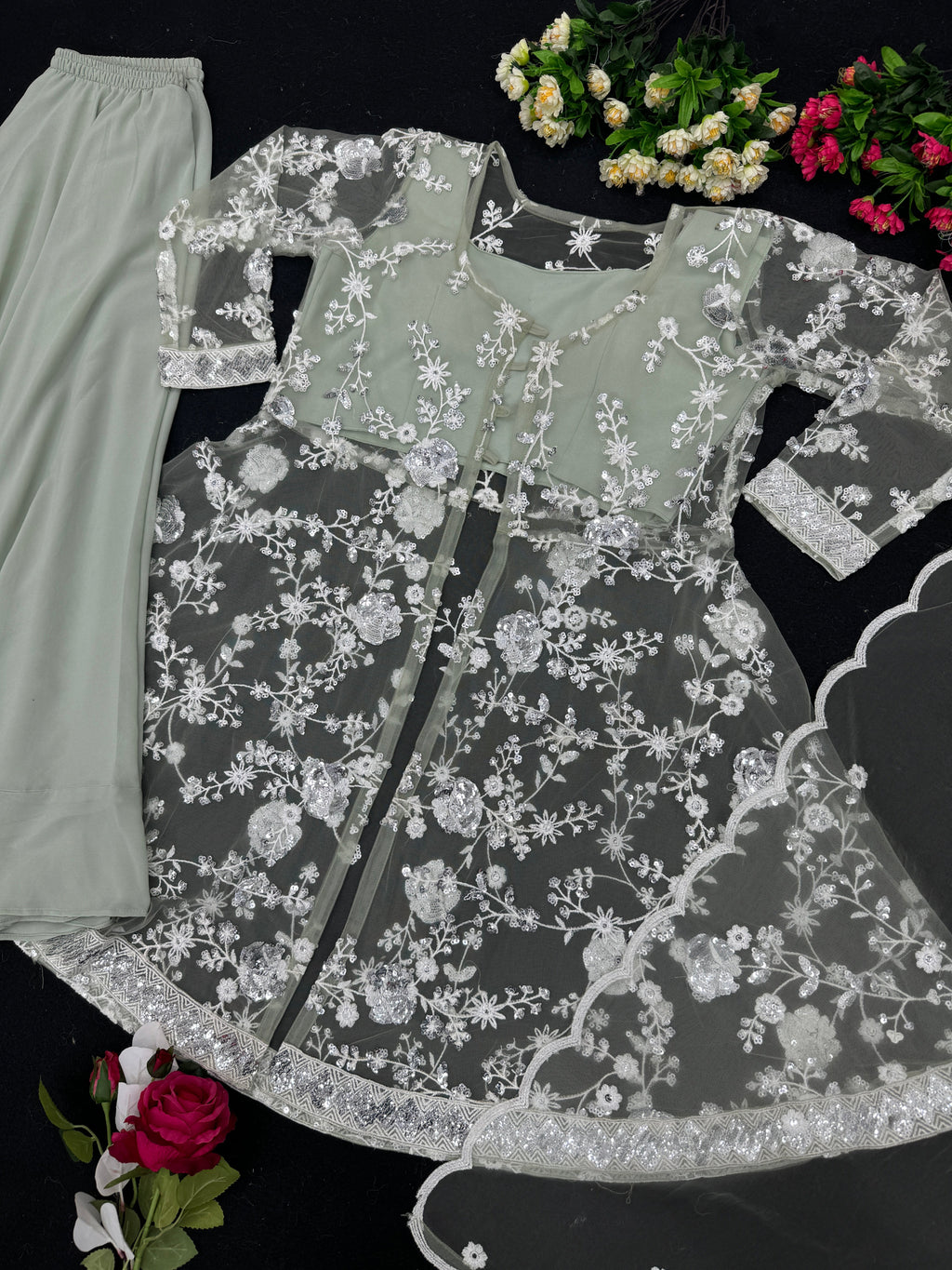 Beautiful Party Wear Fancy Top Bottom And Dupatta