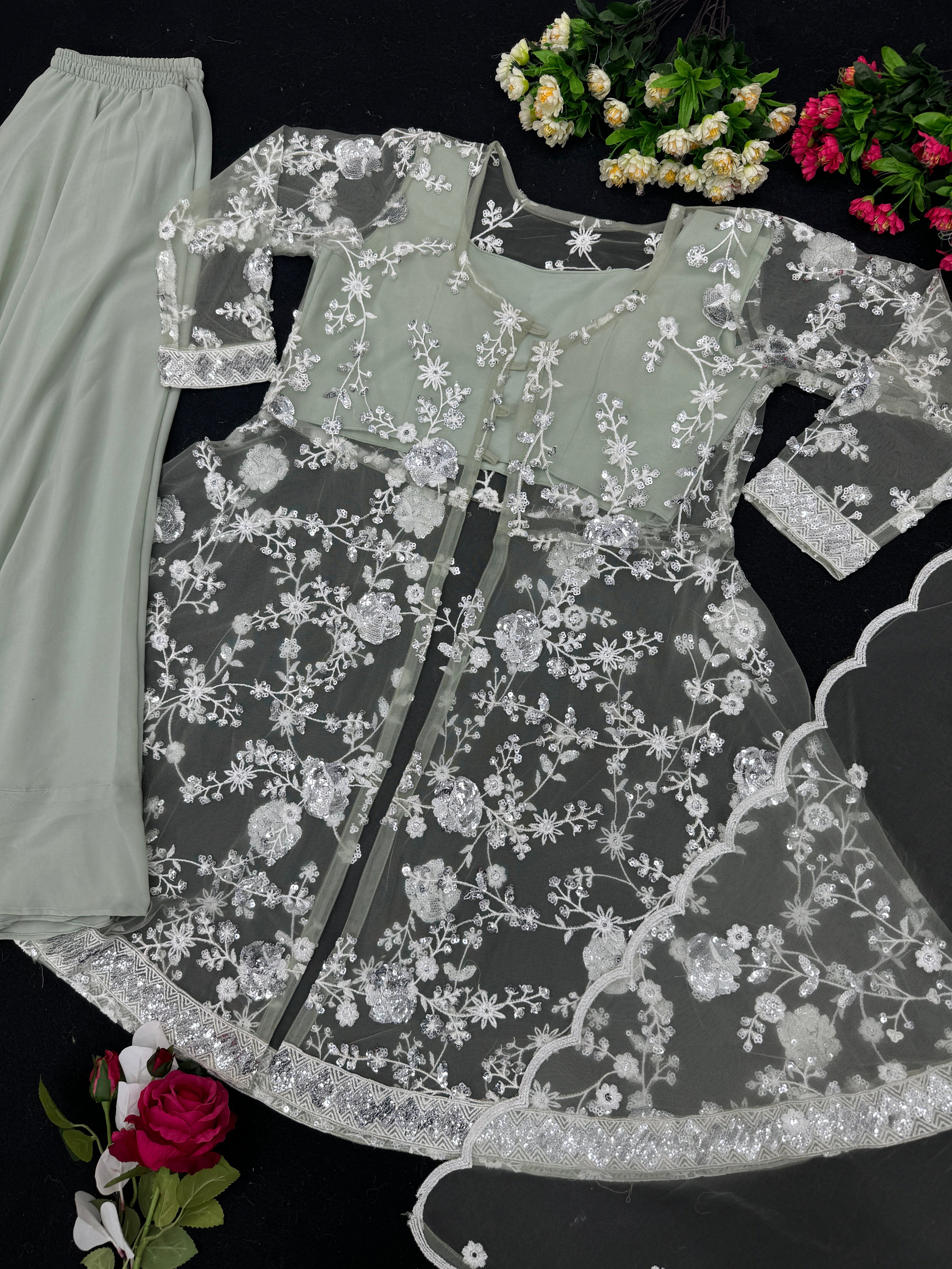 Beautiful Party Wear Fancy Top Bottom And Dupatta