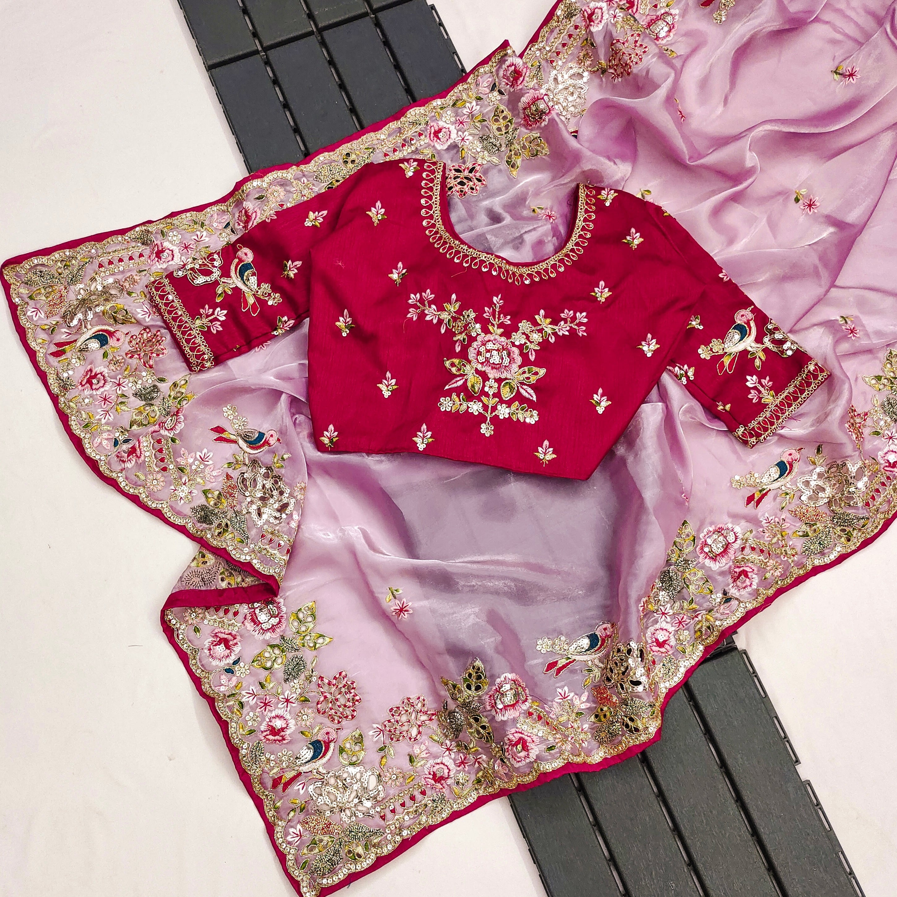 Fancy Saree With  Embroidery Multi Treads, Coding & Sequins Work