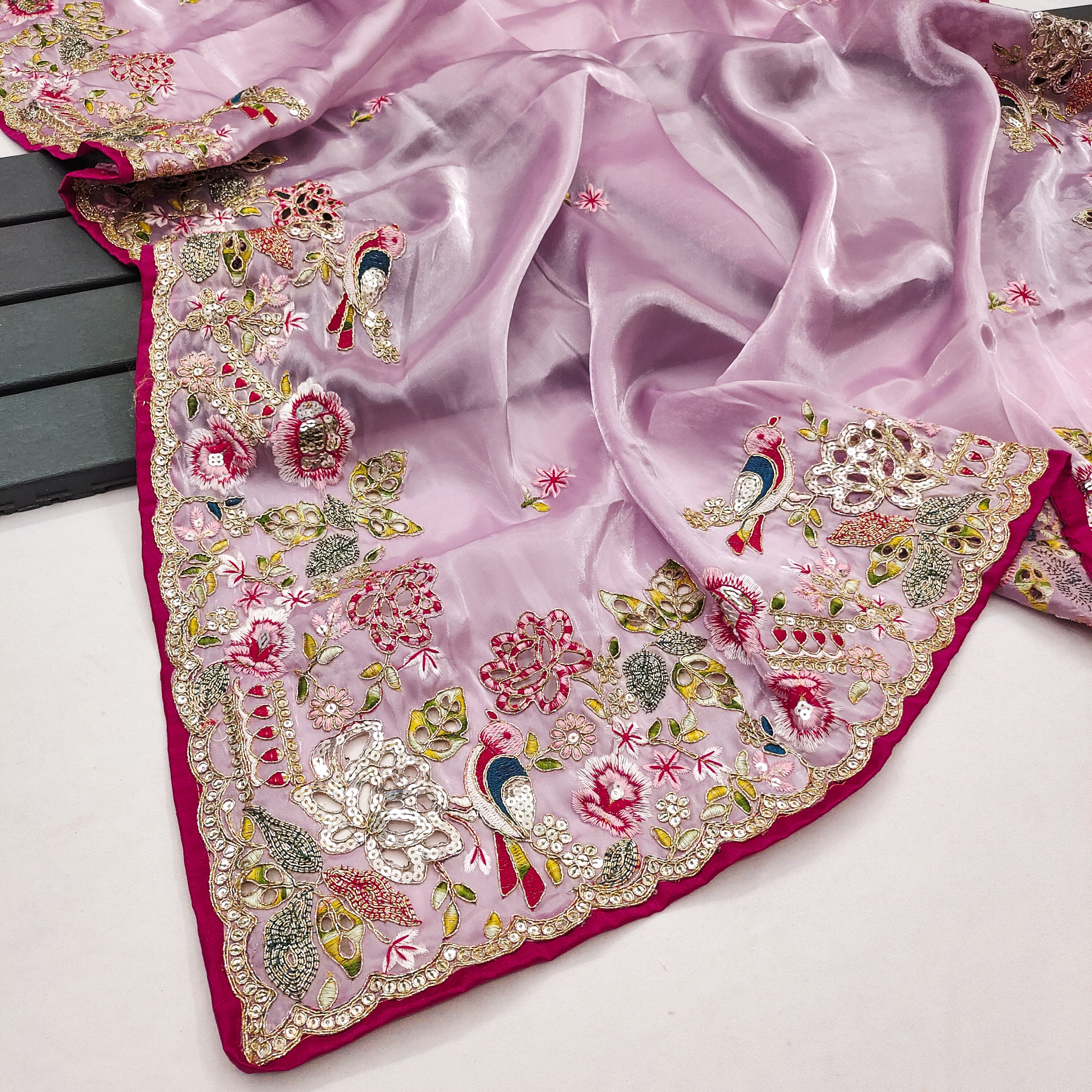 Fancy Saree With  Embroidery Multi Treads, Coding & Sequins Work