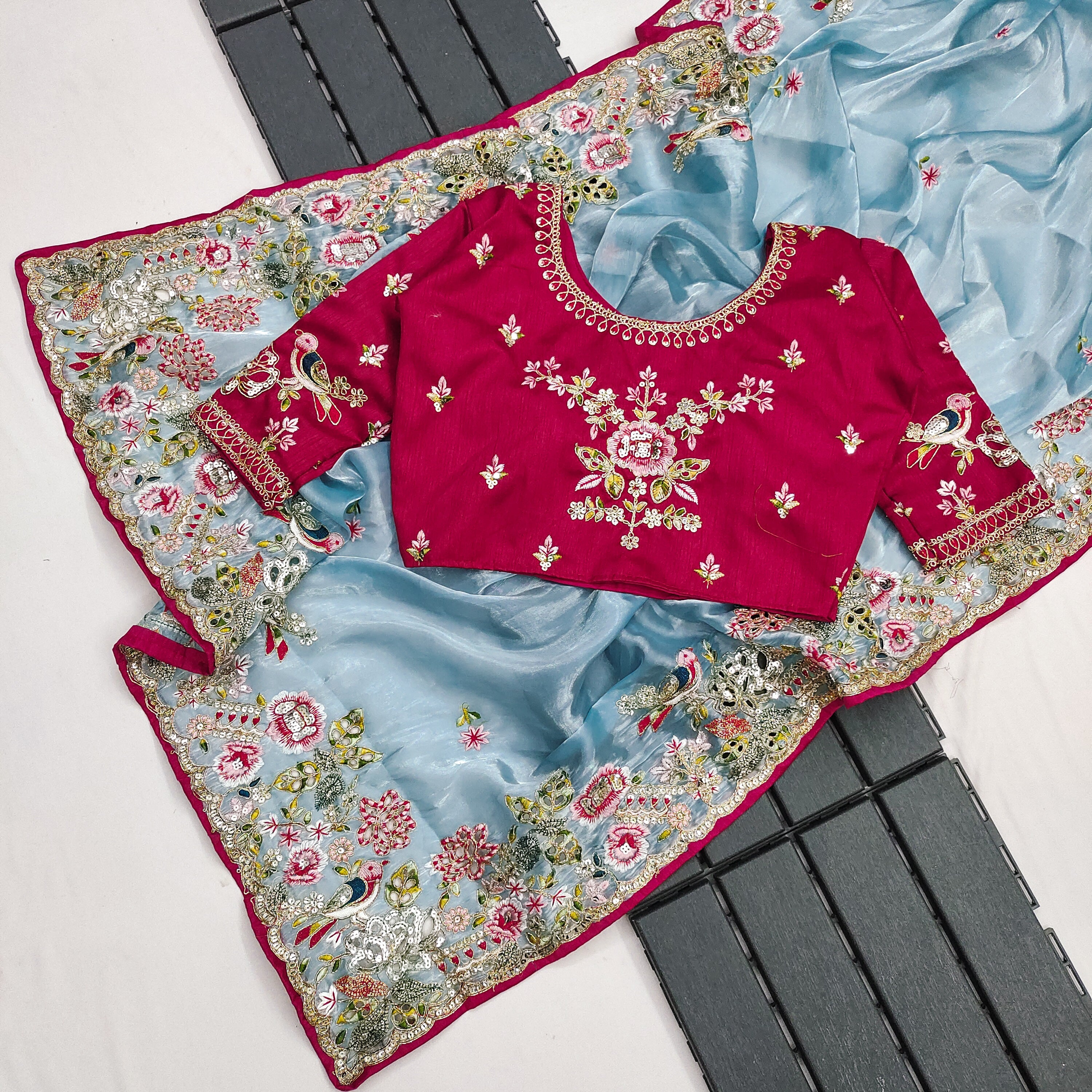 Fancy Saree With  Embroidery Multi Treads, Coding & Sequins Work