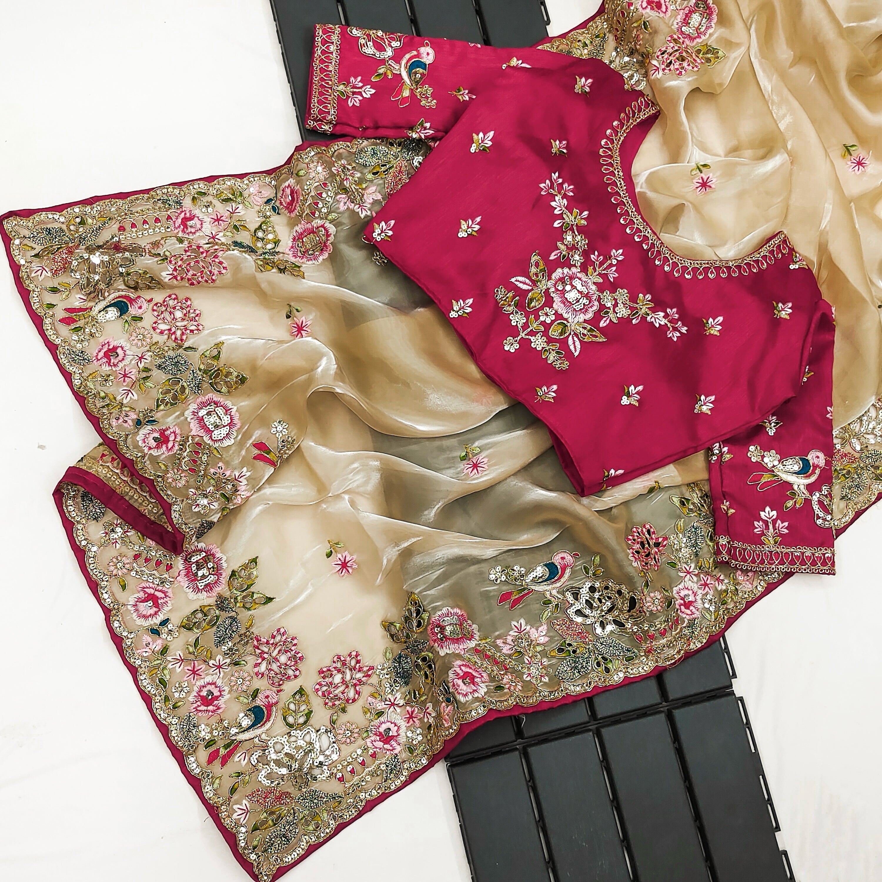 Fancy Saree With  Embroidery Multi Treads, Coding & Sequins Work