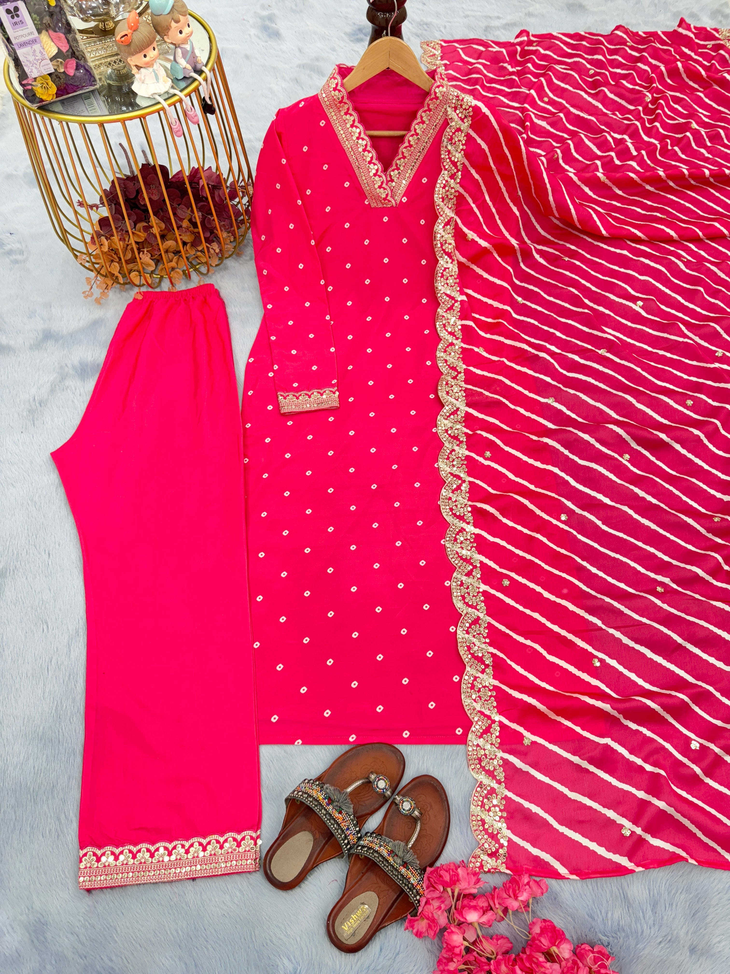 Party Wear Look Heavy Modal Silk Top Bottom & Dupatta Set