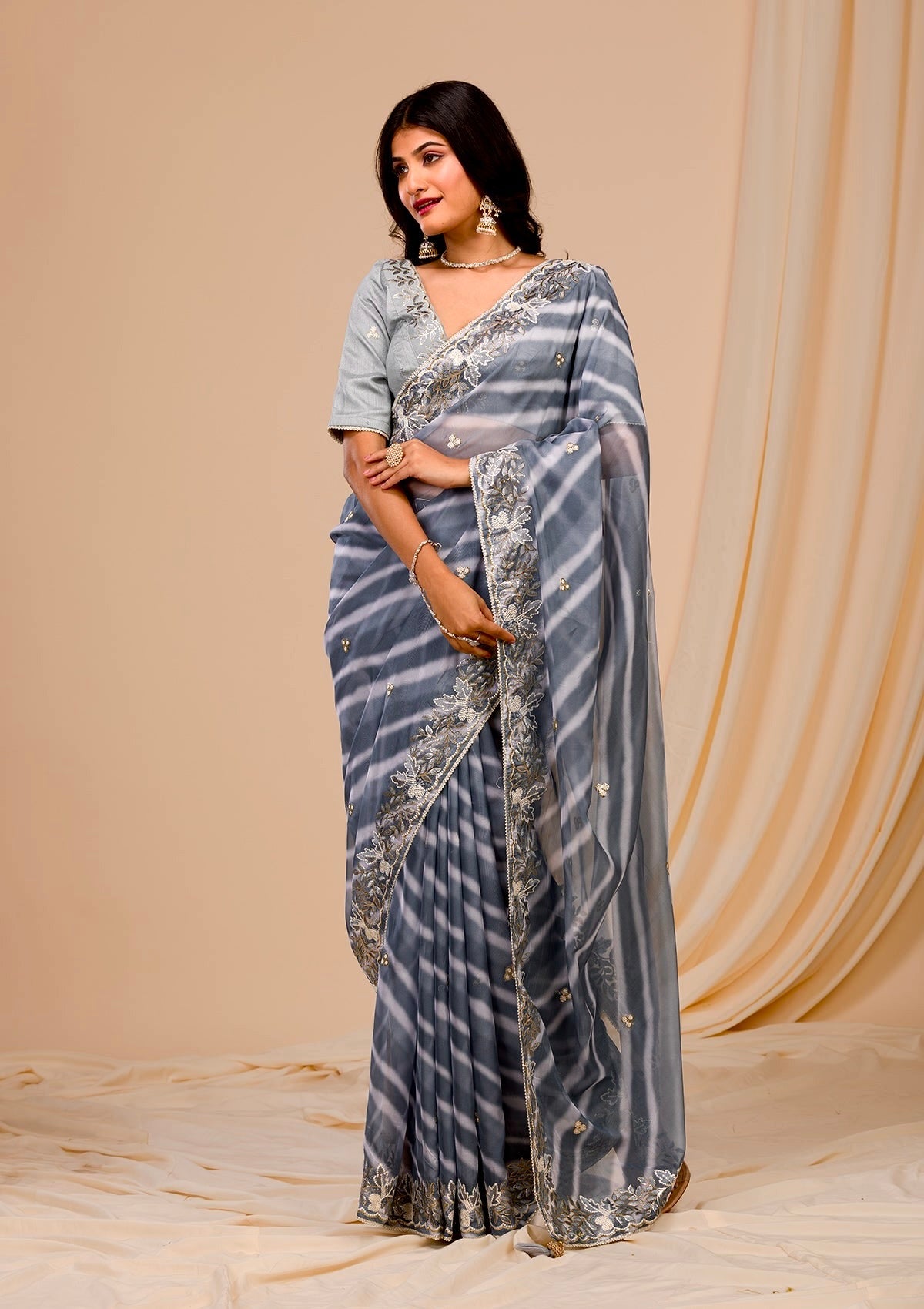 Designer Saree With Digital Prints & Embroidery Work