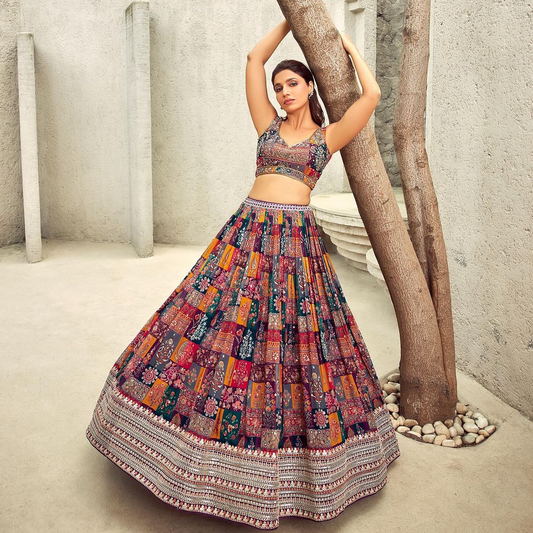 Party Wear Designer Lehenga Choli With Multi Needle Work