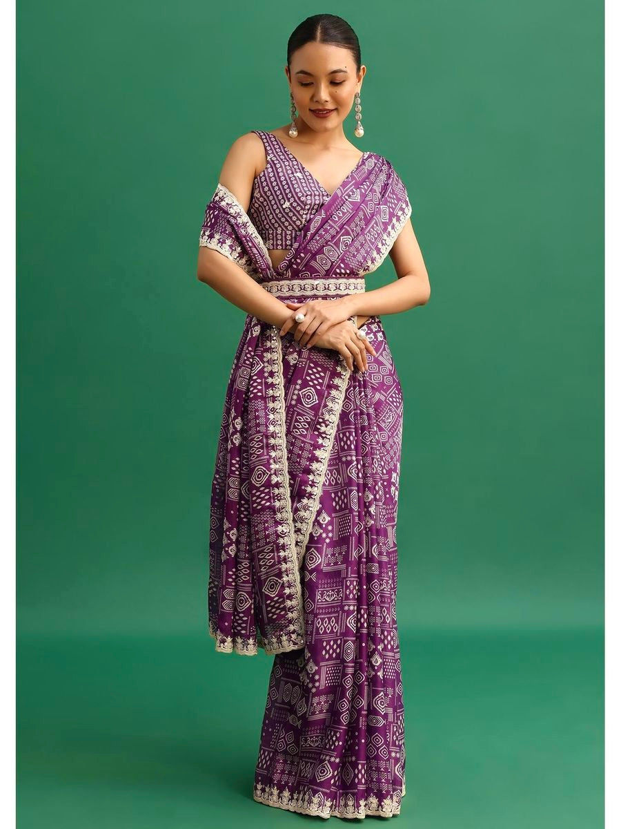 Party Wear Saree With Embroidery Codding & Sequins Work