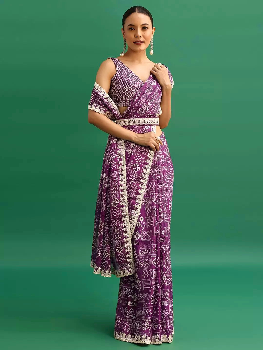 Party Wear Saree With Embroidery Codding & Sequins Work