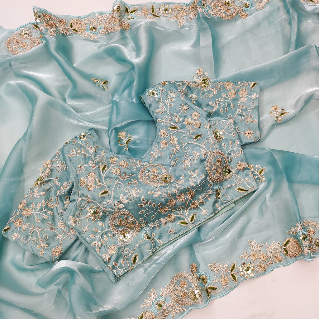 Fancy Saree With Embroidery Multi Treads, Coding & Sequins Work