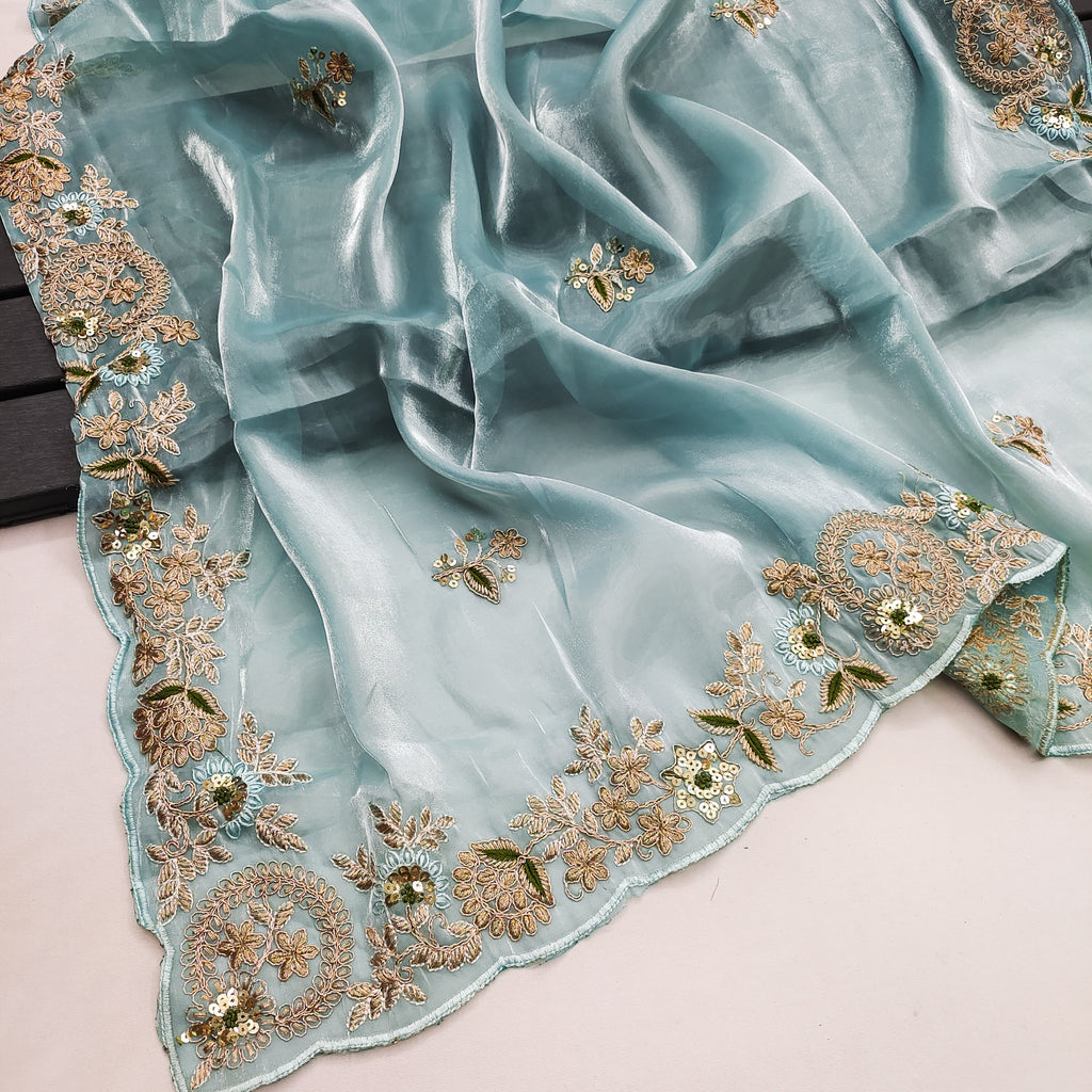 Fancy Saree With Embroidery Multi Treads, Coding & Sequins Work