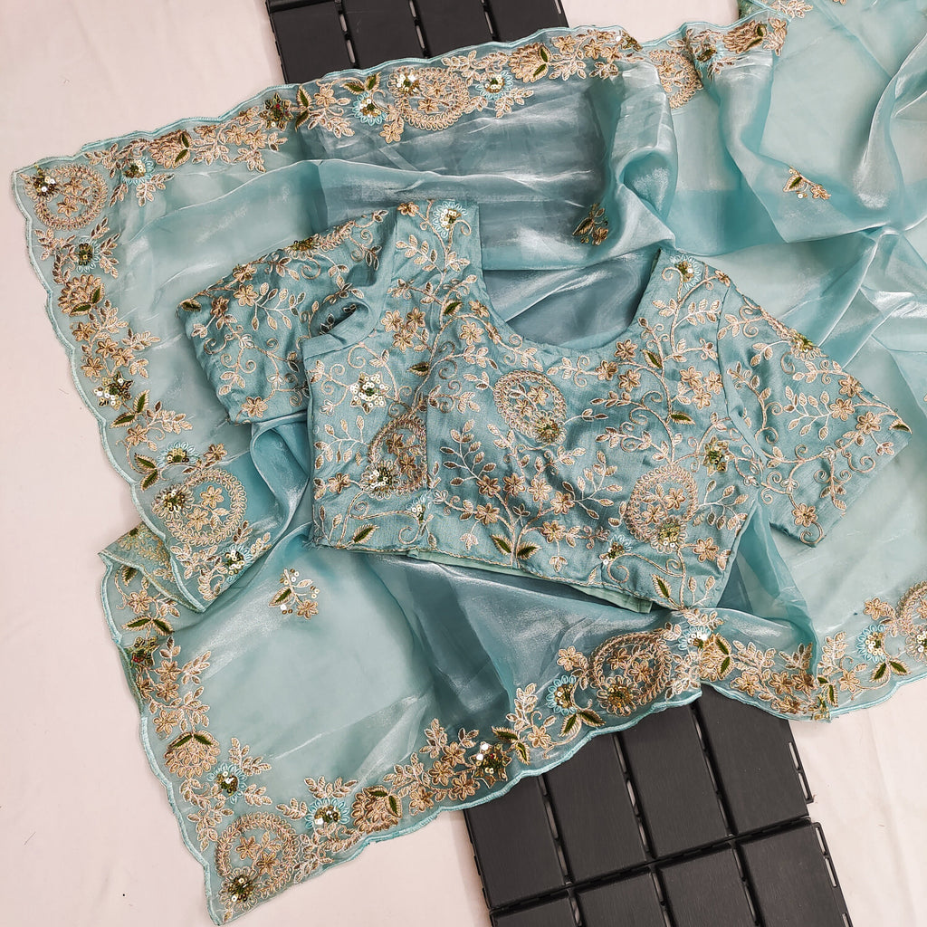 Fancy Saree With Embroidery Multi Treads, Coding & Sequins Work