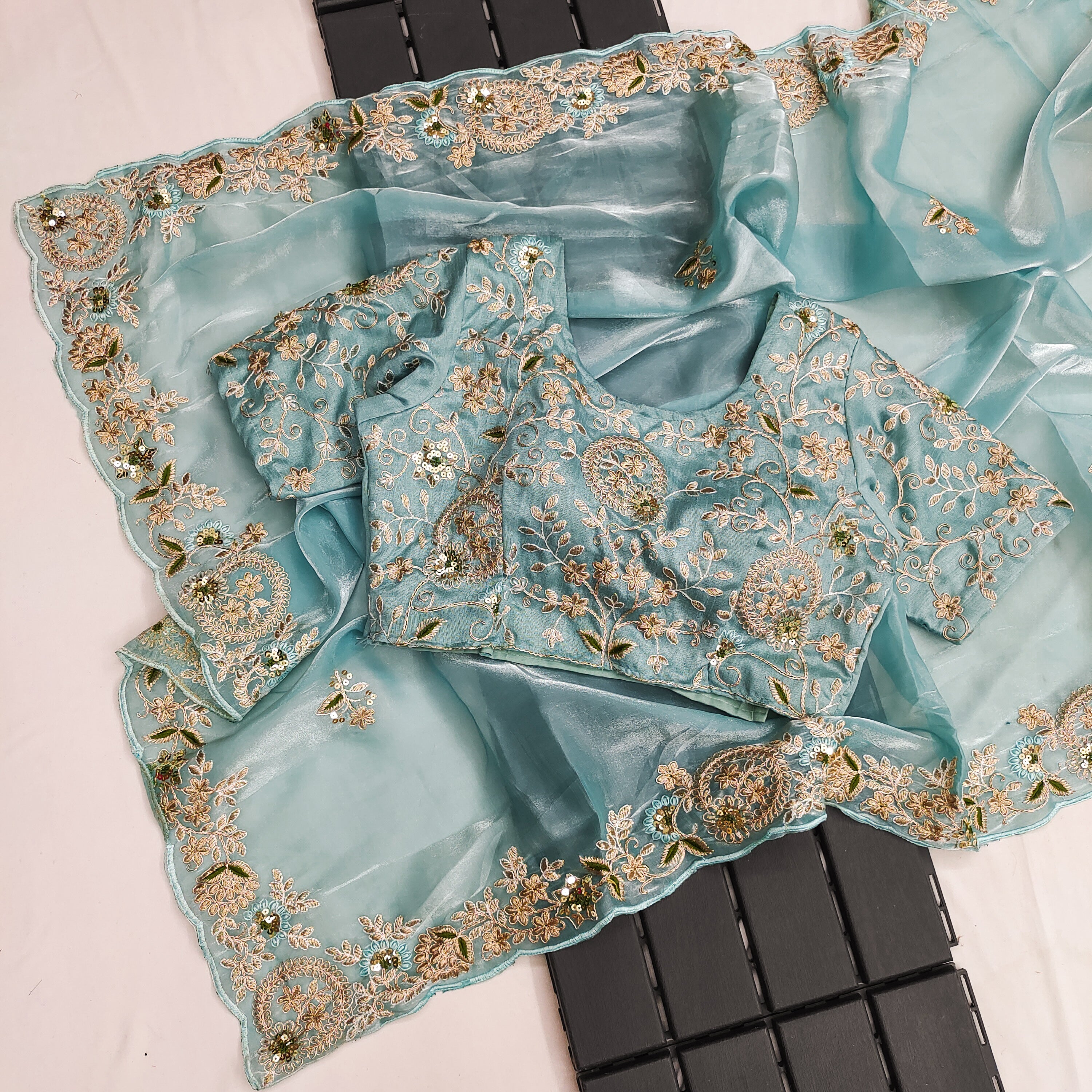Fancy Saree With Embroidery Multi Treads, Coding & Sequins Work