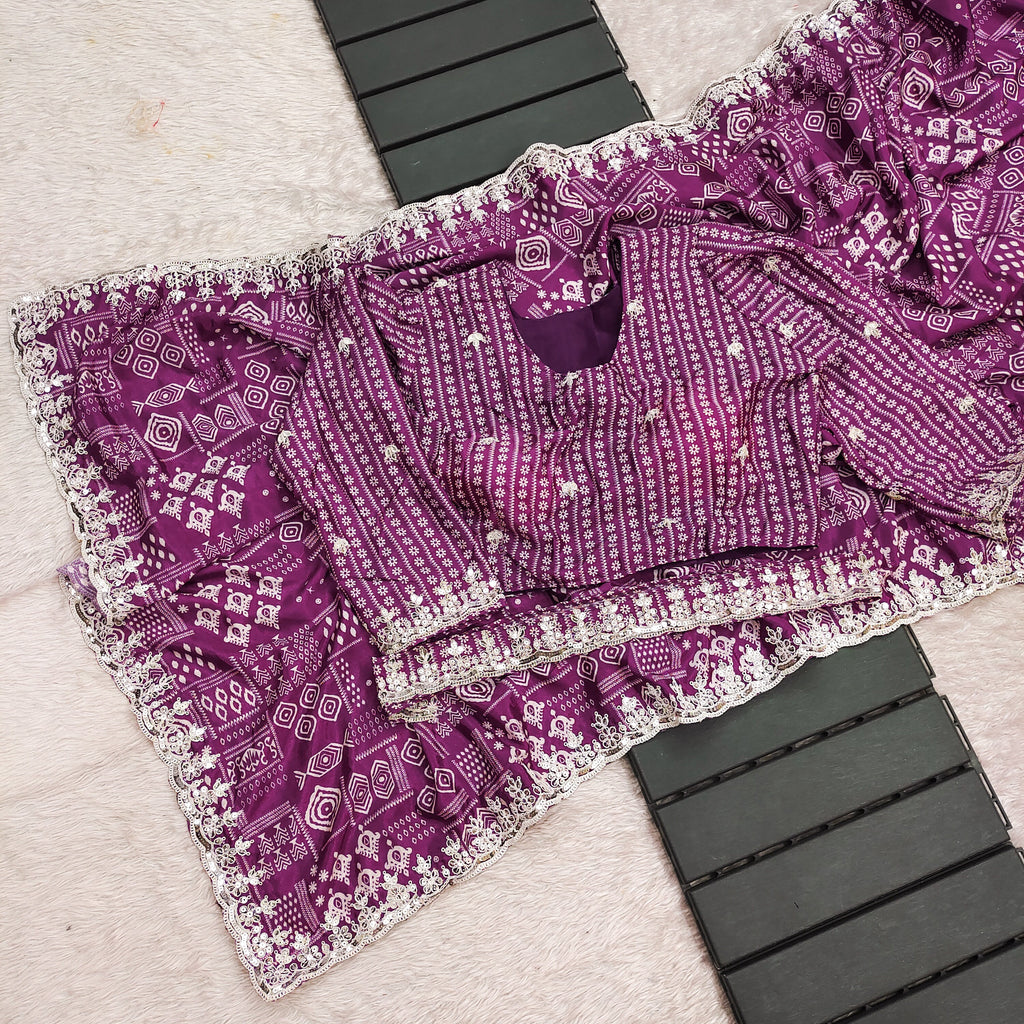 Party Wear Saree With Embroidery Codding & Sequins Work